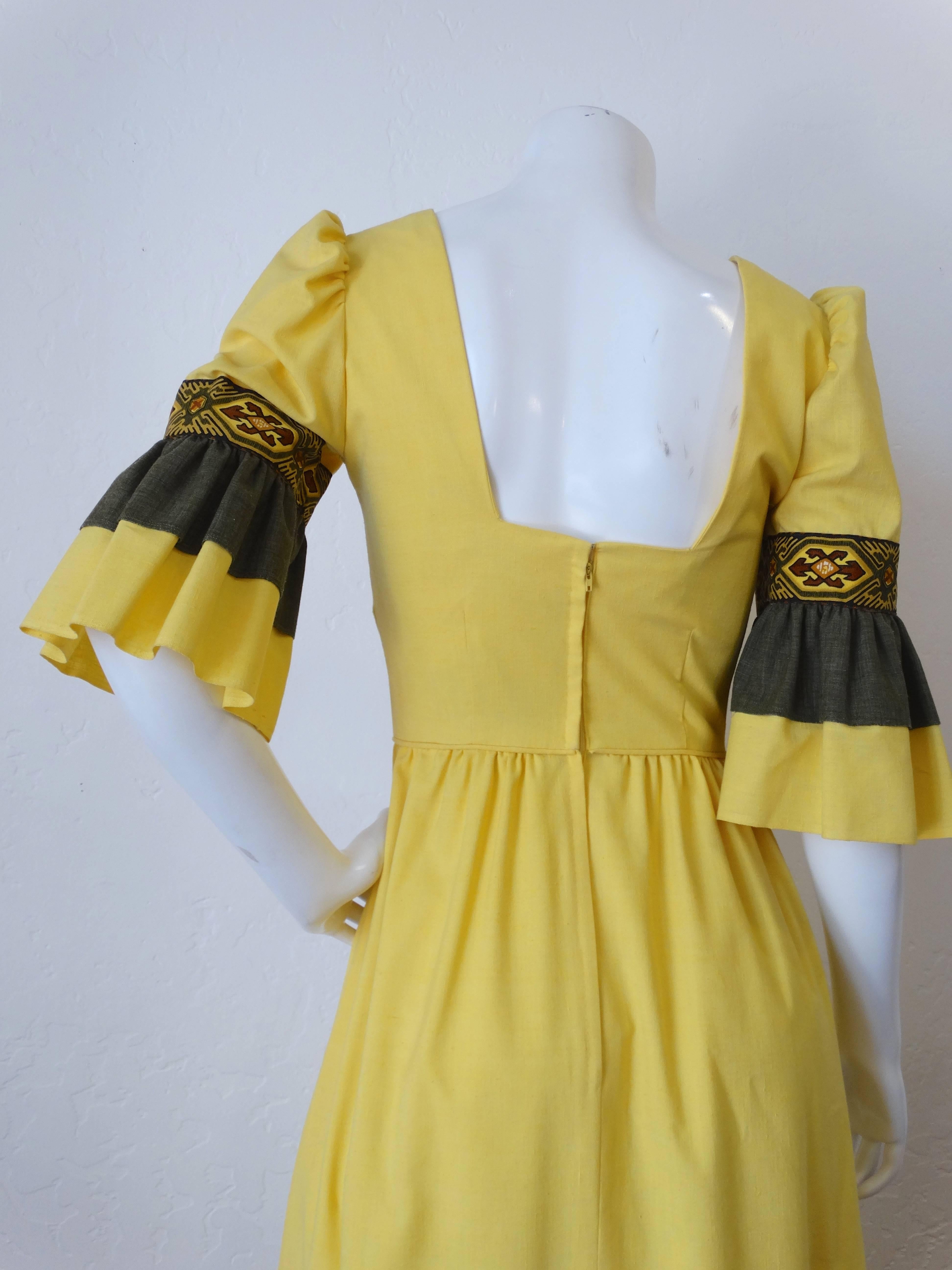 Brown 1970s Handmade Southwestern Prairie Maxi Dress