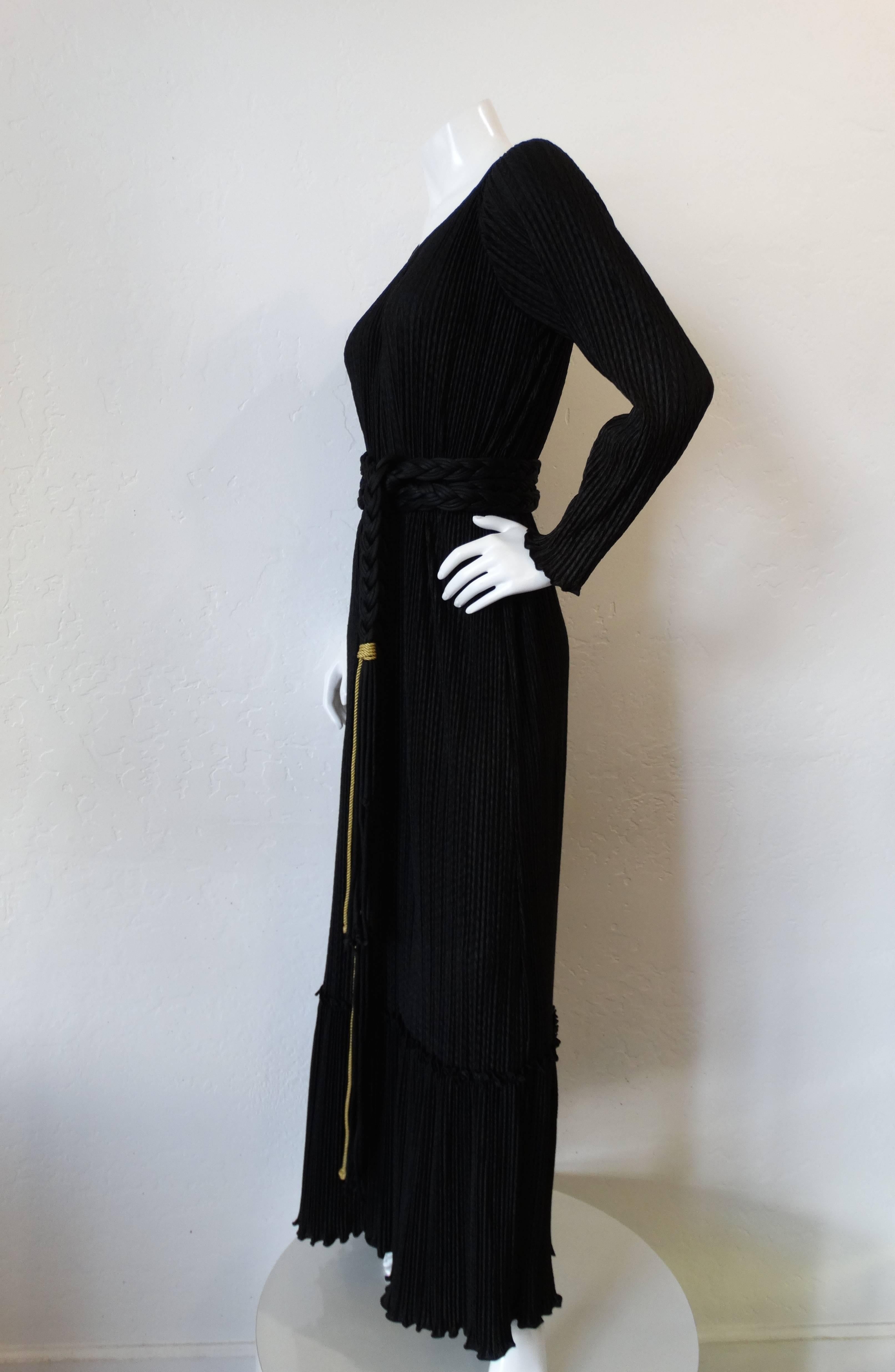 Women's 1970s Mary McFadden Black Fortuny Gown