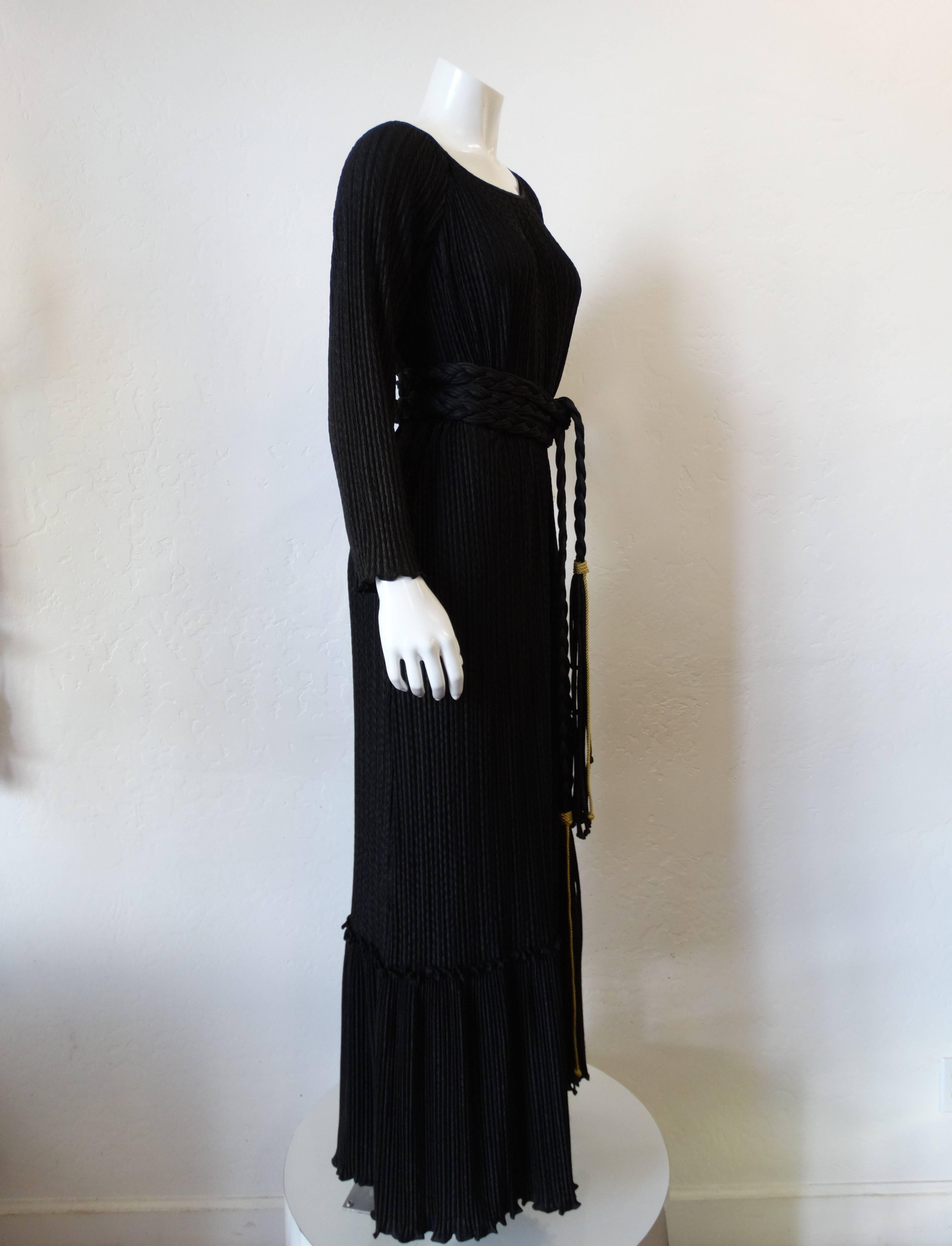1970s Mary McFadden Black Fortuny Gown 1