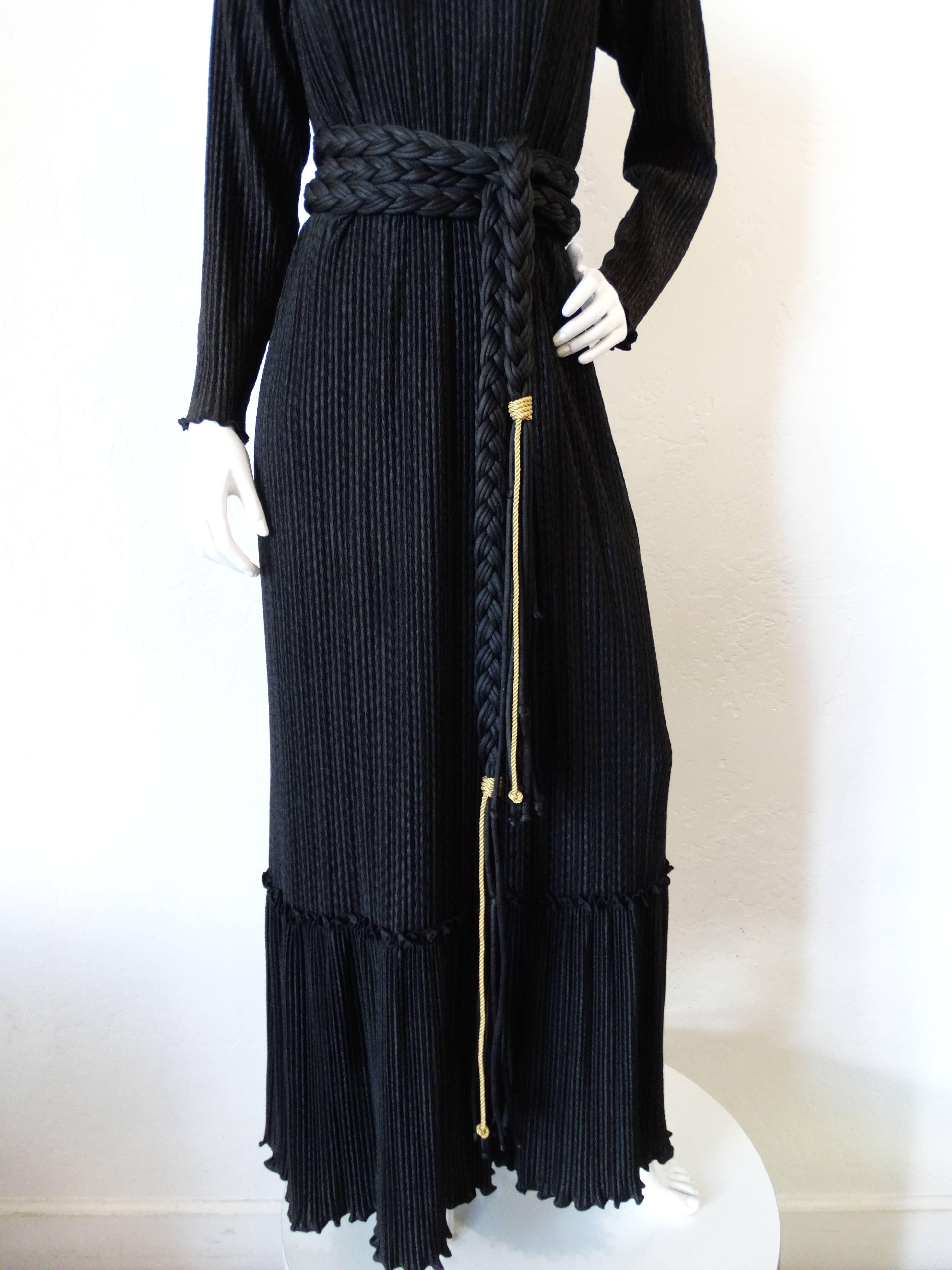 1970s Mary McFadden Black Fortuny Gown 2