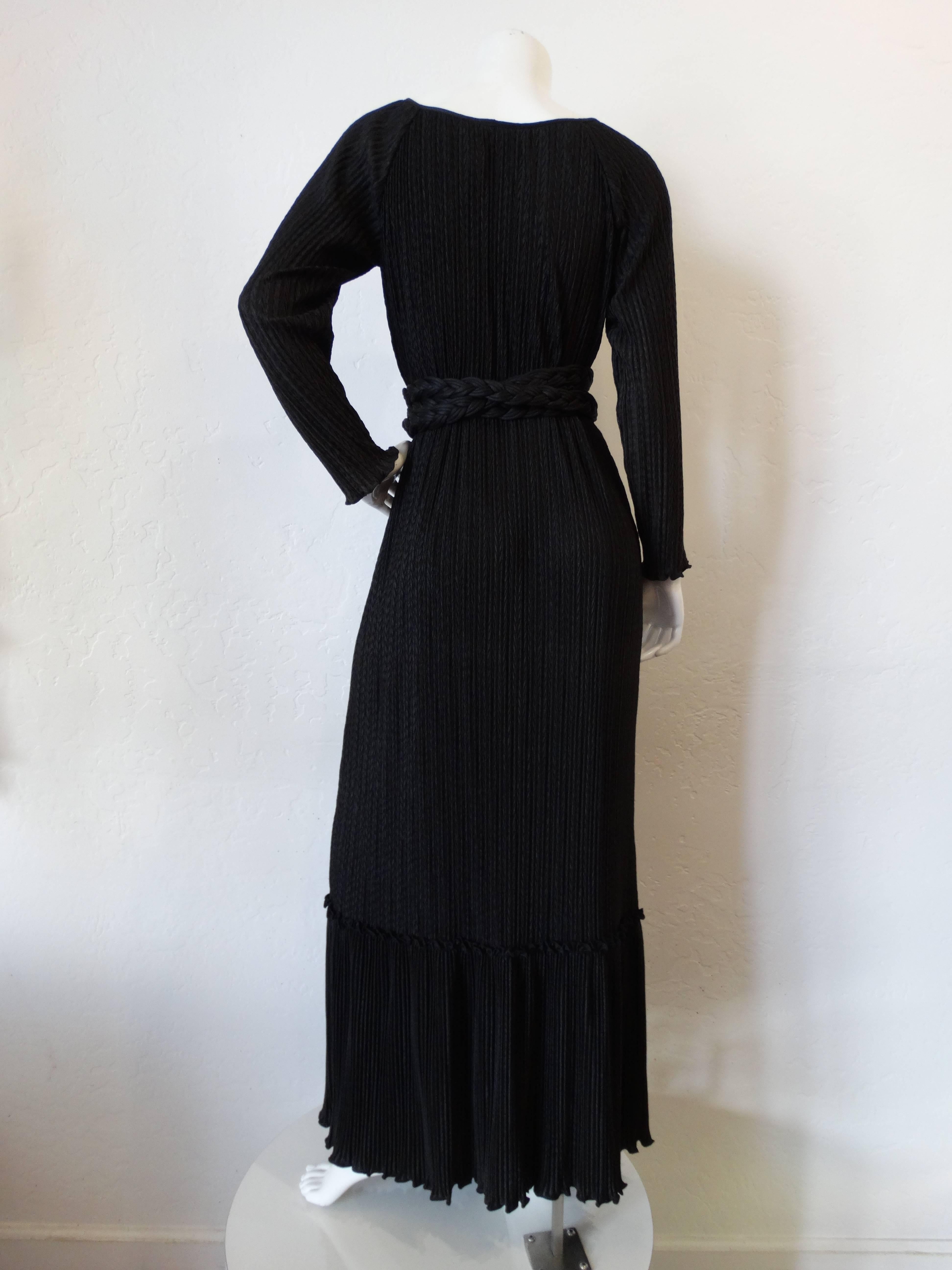 1970s Mary McFadden Black Fortuny Gown 3
