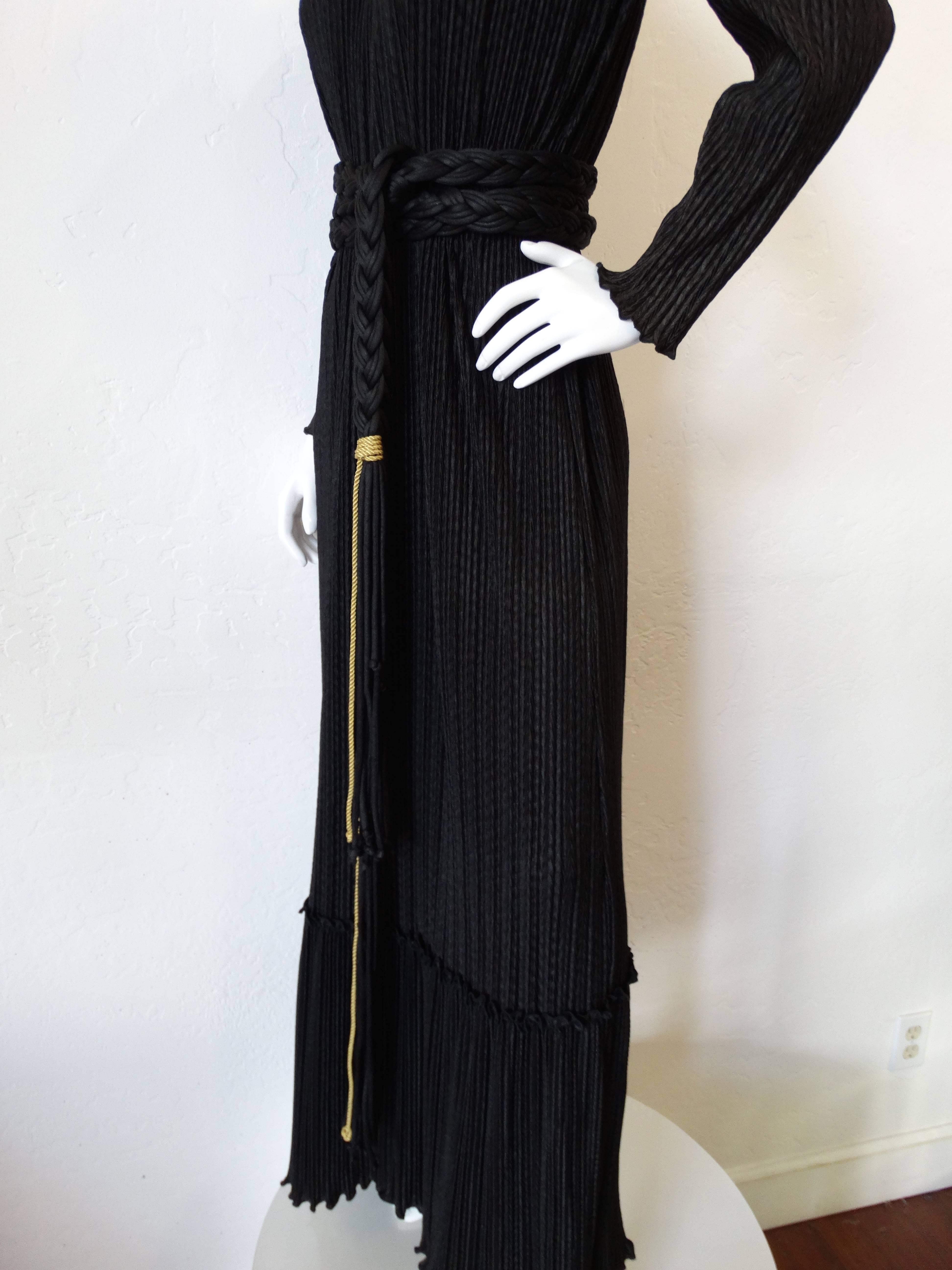 1970s Mary McFadden Black Fortuny Gown 4
