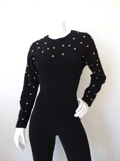 Alberto Makali Studded Black Form-Fitting Zip Up Jumpsuit