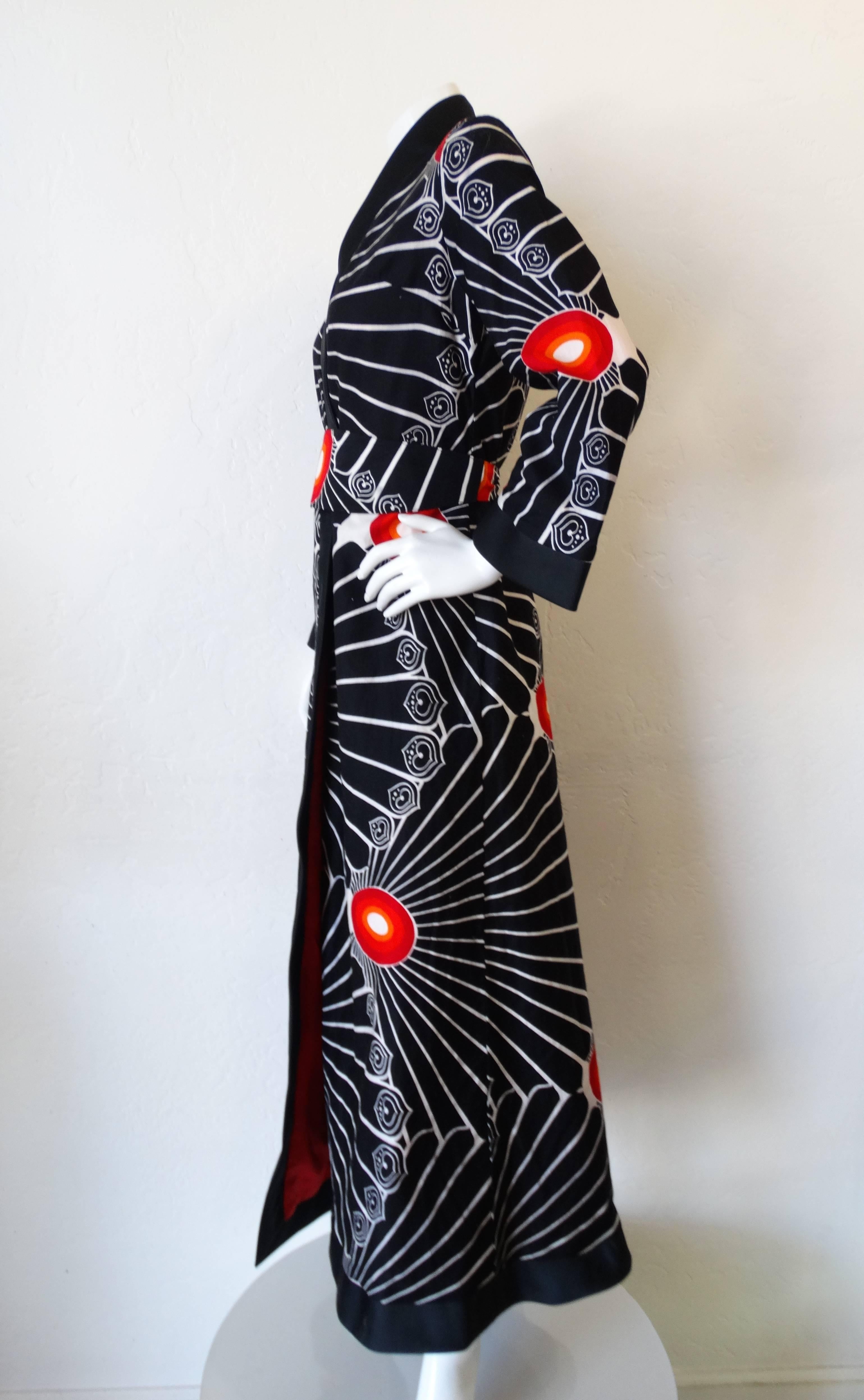 1970s Barbara Lee Cotton Midcentury Sunburst Printed Kimono 1