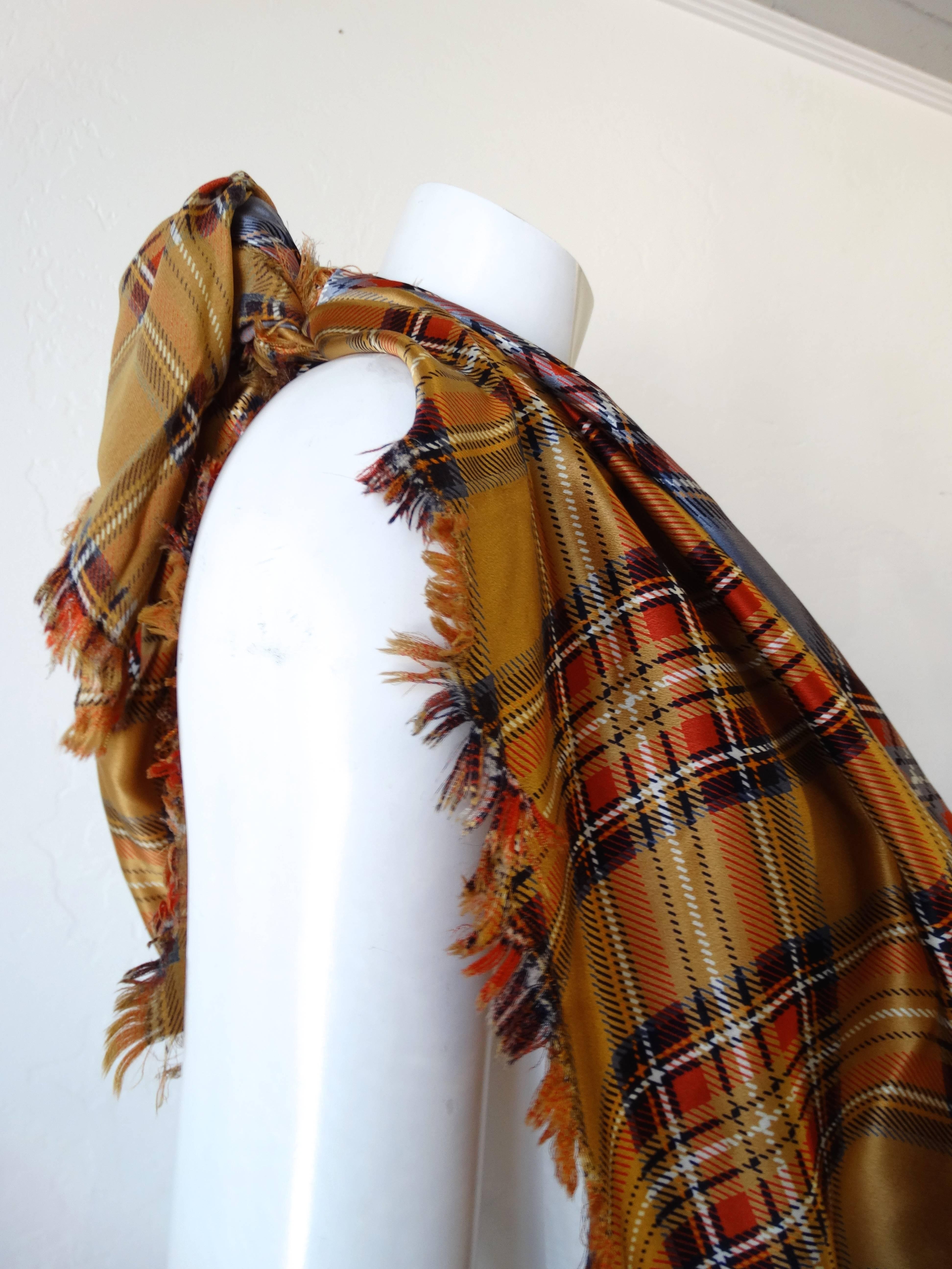 Yves Saint Laurent Contrasting Tartan Silk Scarf, 1980s  In New Condition In Scottsdale, AZ