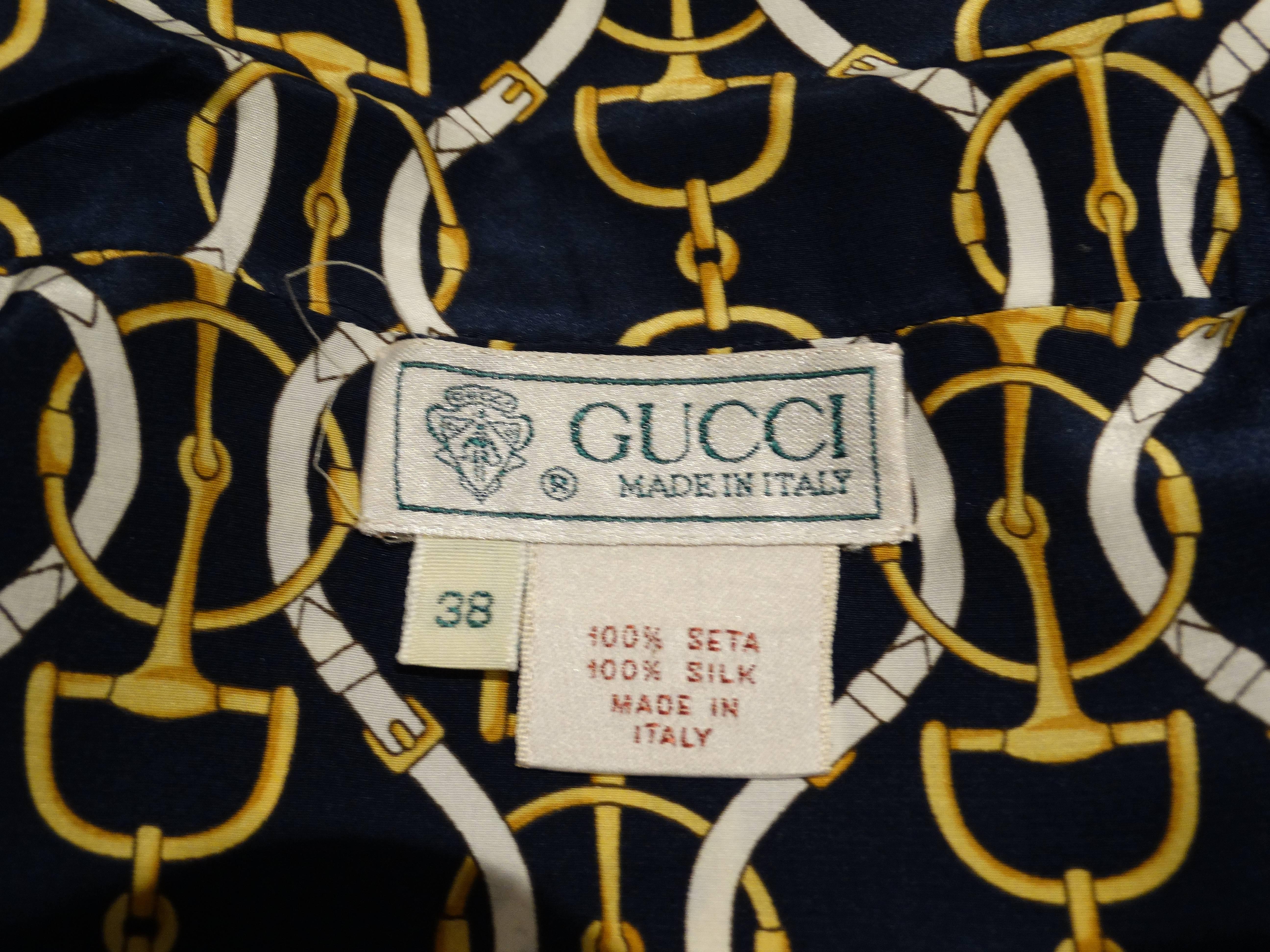 1980s Gucci Silk Horse Bit Silk Jacket In Excellent Condition In Scottsdale, AZ