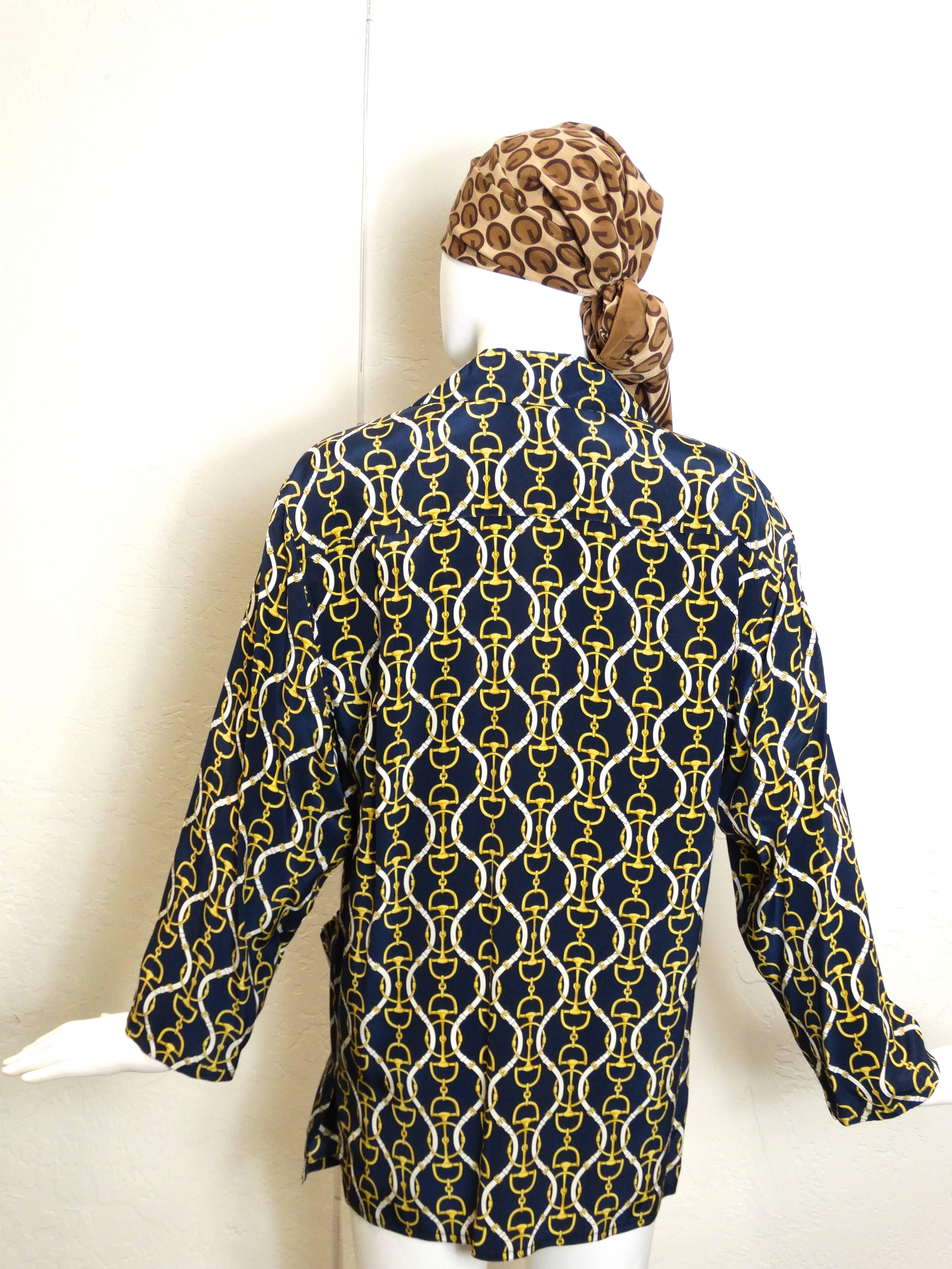 1980s Gucci Silk Horse Bit Silk Jacket 1