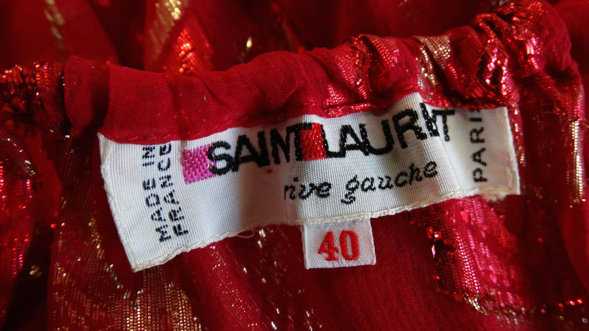 Women's Saint Laurent Rive Gauche Red Sheer Printed Halter Dress, 1980s 