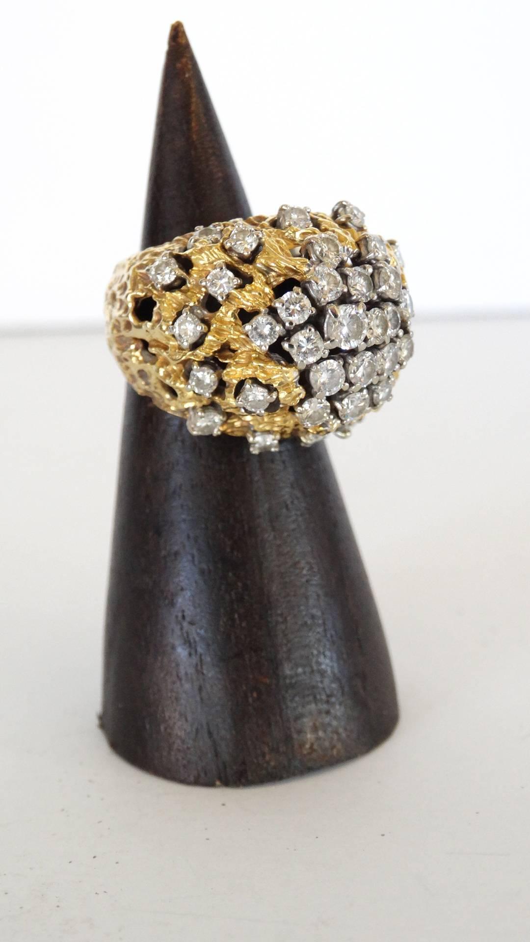 3 Carat Diamond Cluster Gold Nugget Ring In Excellent Condition For Sale In Scottsdale, AZ