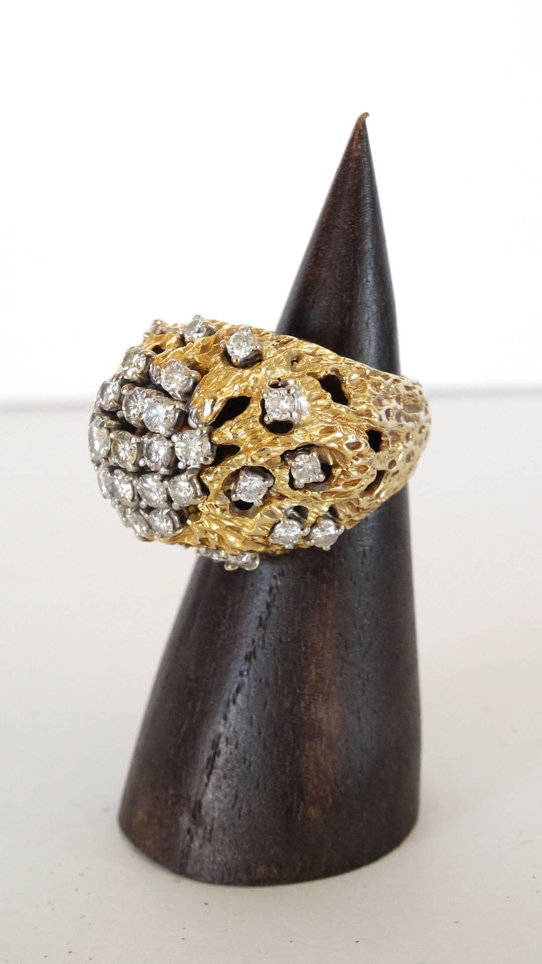 3 Carat Diamond Cluster Gold Nugget Ring For Sale 6