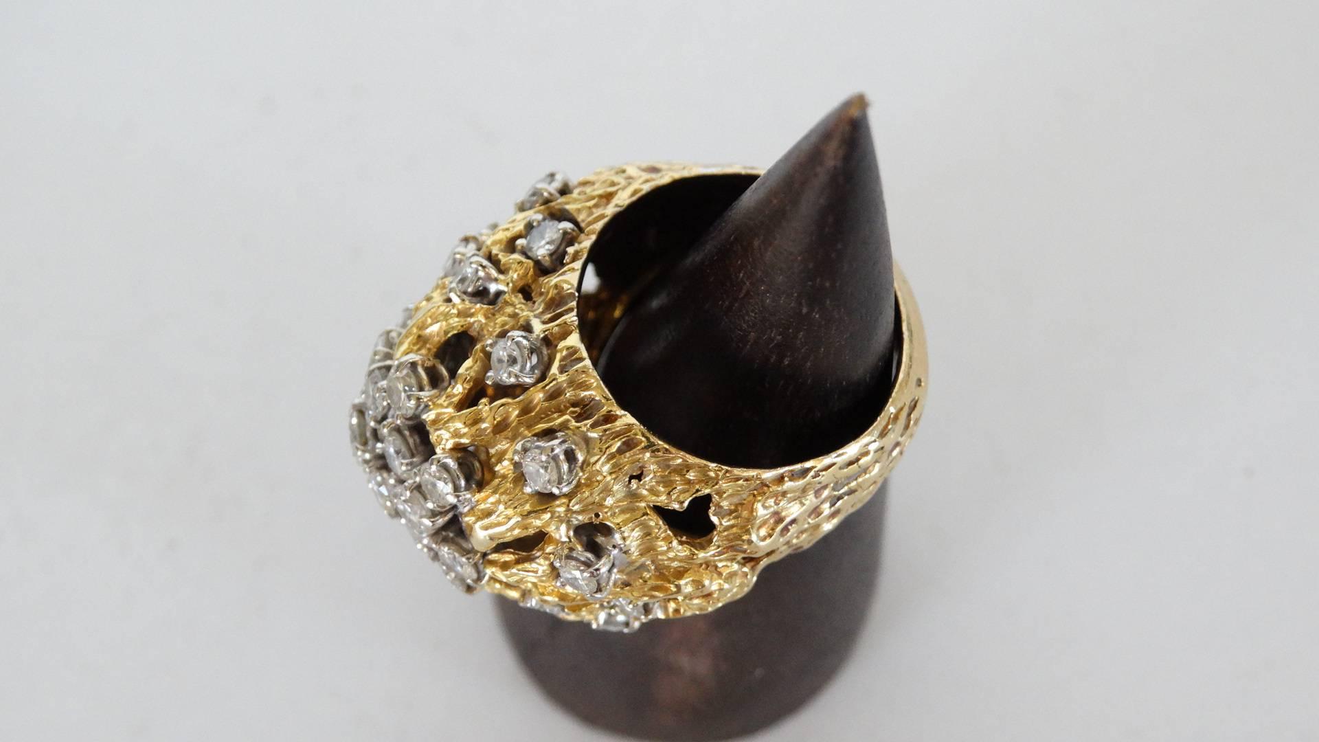 3 Carat Diamond Cluster Gold Nugget Ring For Sale 5