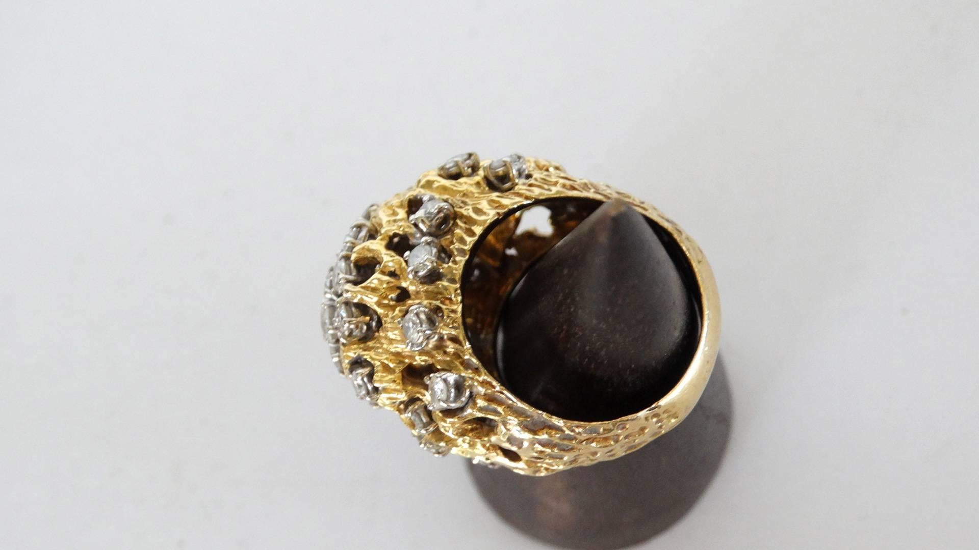 3 Carat Diamond Cluster Gold Nugget Ring For Sale 4