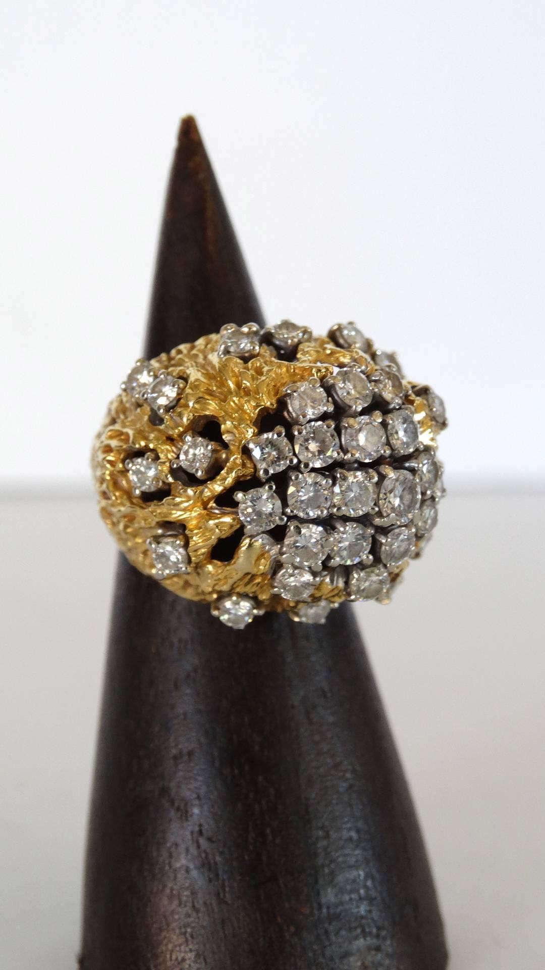 3 Carat Diamond Cluster Gold Nugget Ring For Sale 2