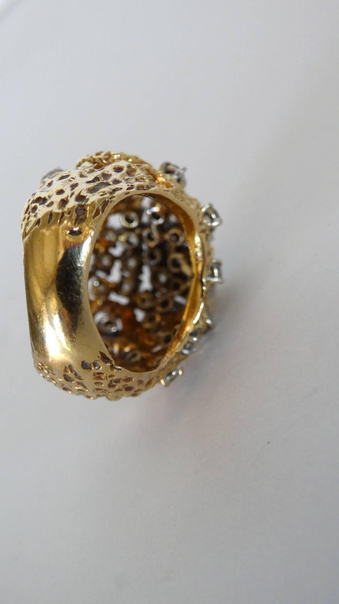 3 Carat Diamond Cluster Gold Nugget Ring For Sale 1