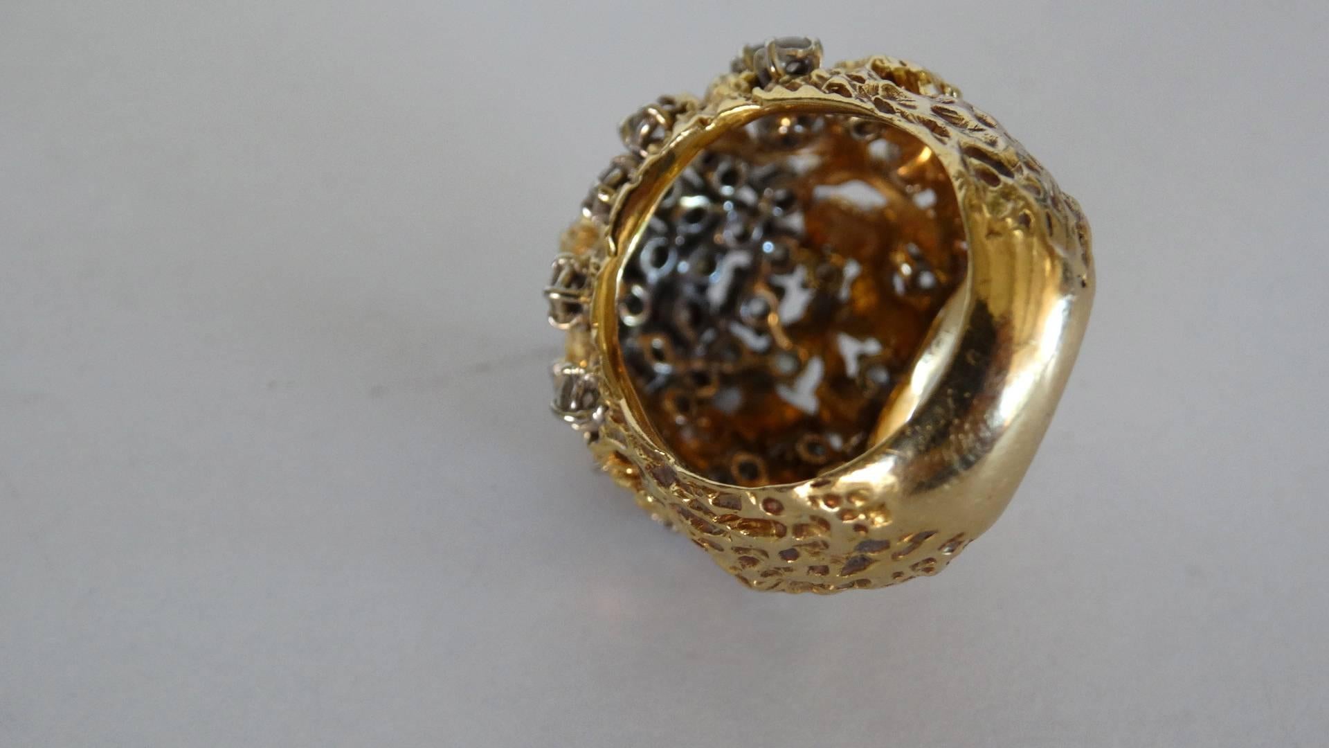 3 Carat Diamond Cluster Gold Nugget Ring For Sale 3