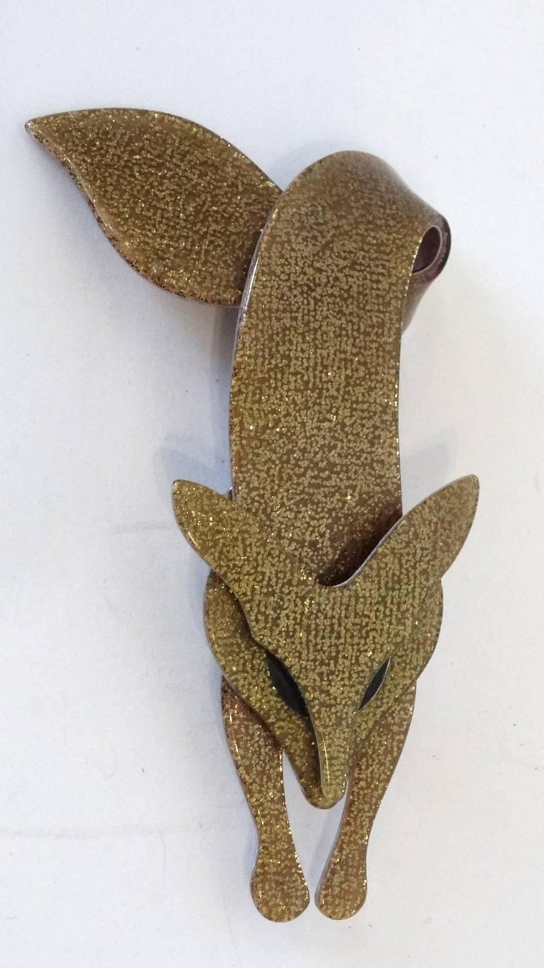 Lea Stein Gold Fox Brooch, circa 1970s For Sale at 1stDibs
