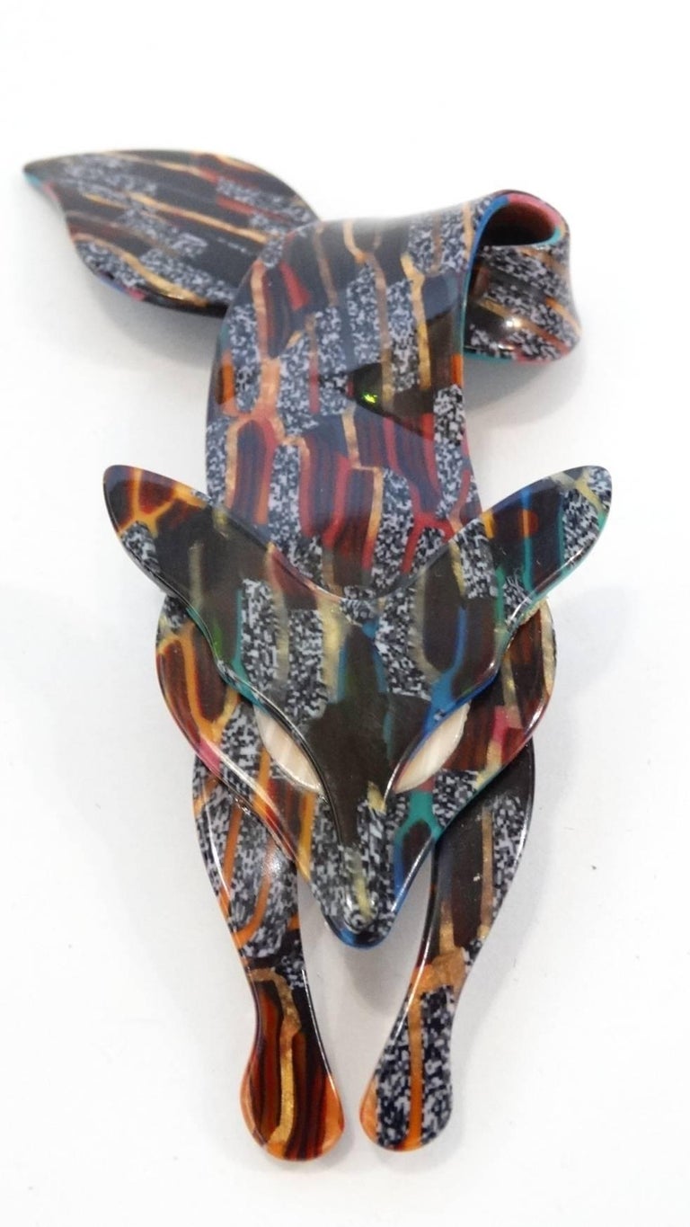 Lea Stein Color Block Fox Brooch, circa 1970s at 1stDibs