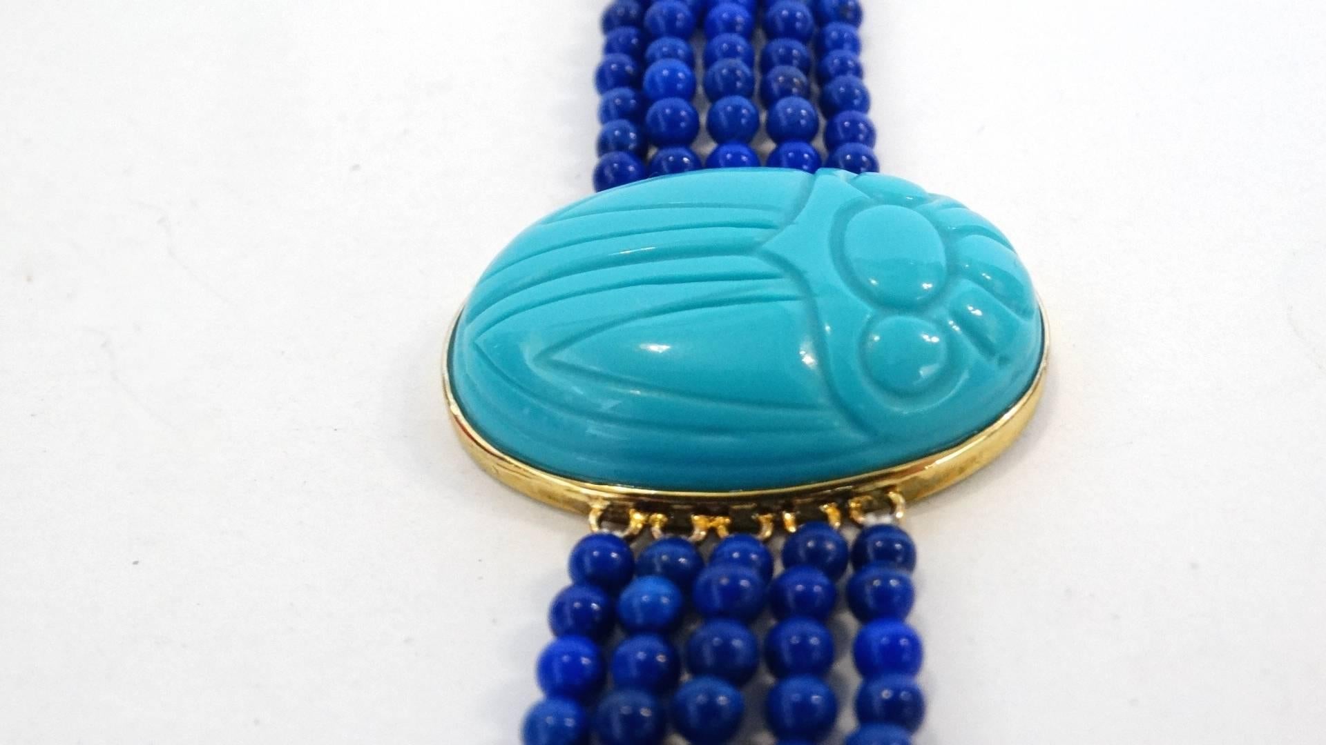 Vintage Gold & Turquoise Scarab Beetle Bracelet 5
