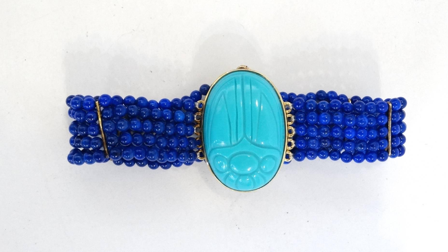 Vintage Gold & Turquoise Scarab Beetle Bracelet 3