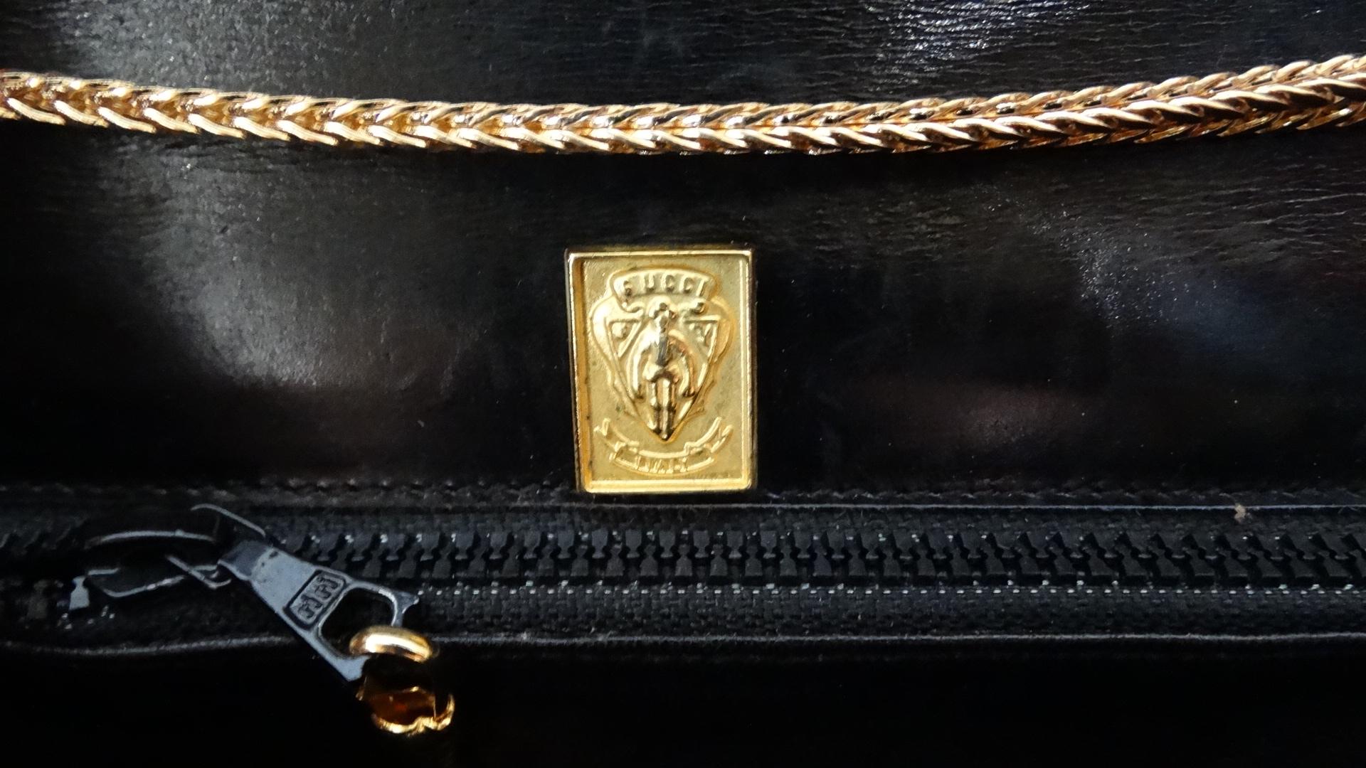 1970 Gucci pochette de soirée à demi rabat en lézard noir 1