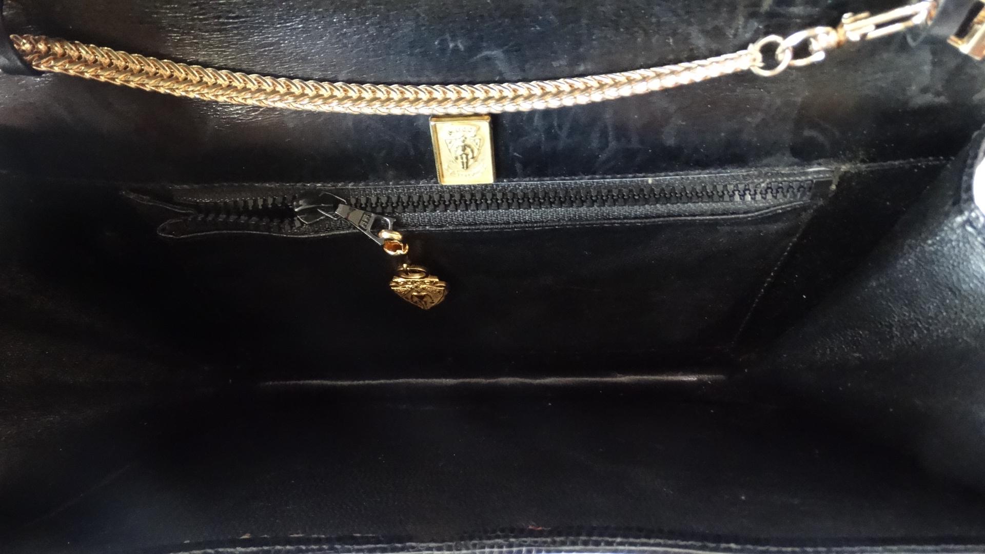 1970 Gucci pochette de soirée à demi rabat en lézard noir 2