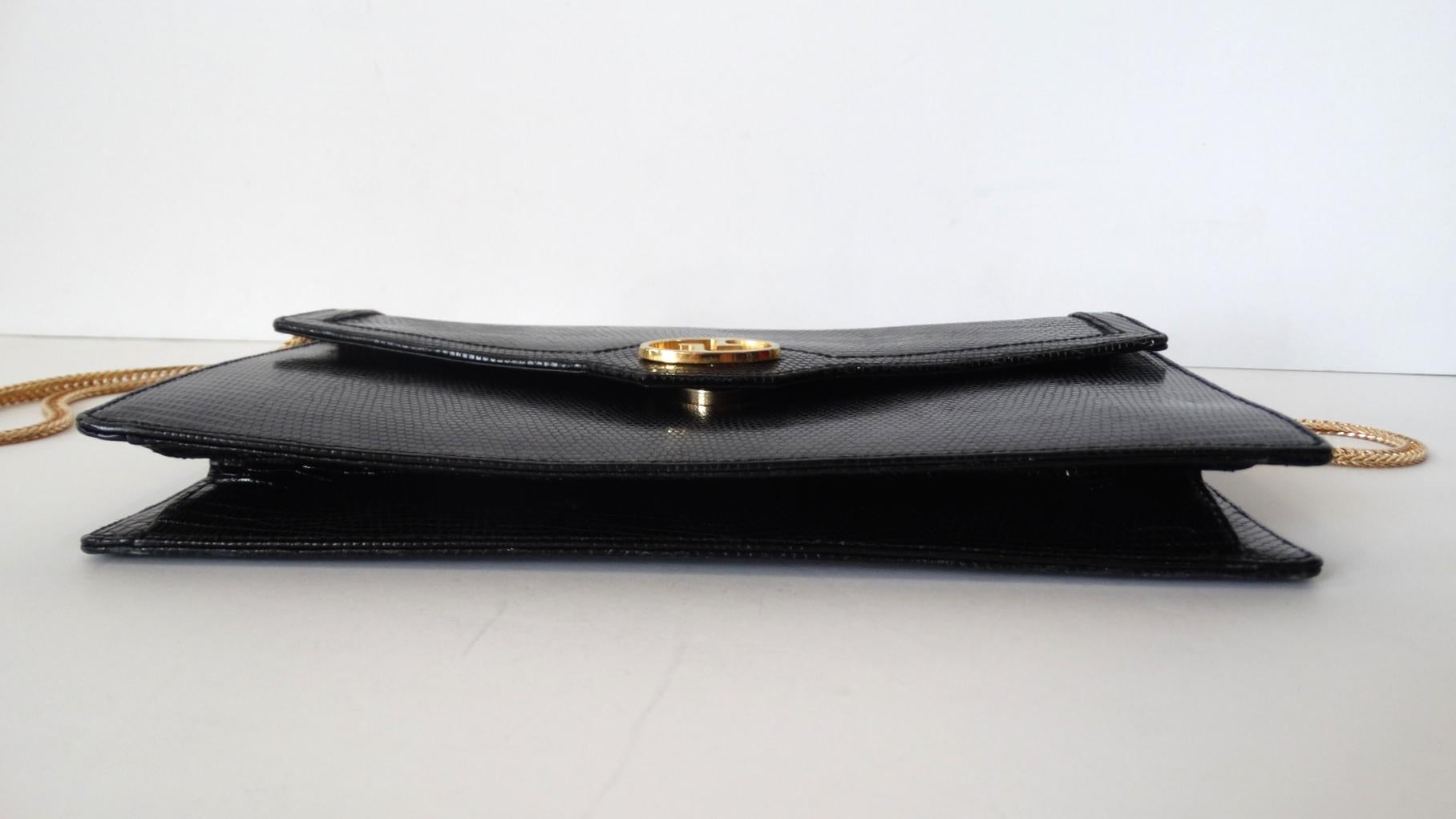 1970 Gucci pochette de soirée à demi rabat en lézard noir 3