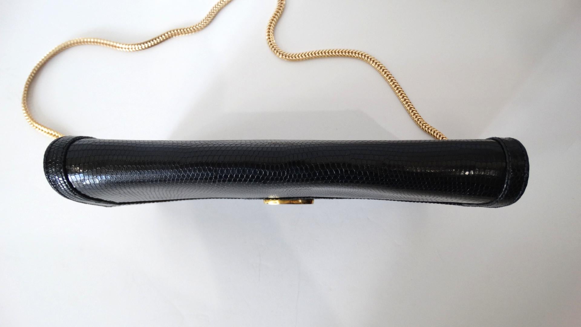 1970 Gucci pochette de soirée à demi rabat en lézard noir 6