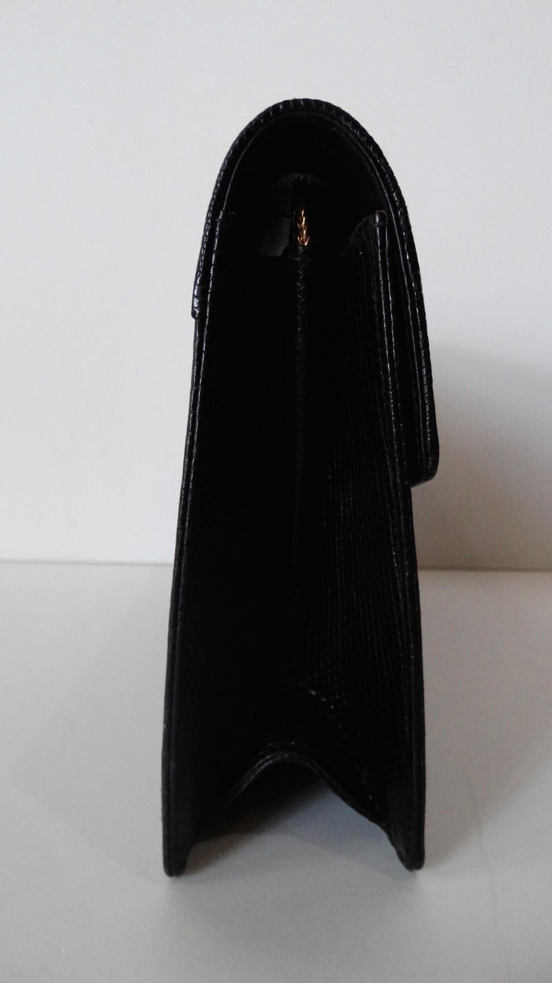 1970 Gucci pochette de soirée à demi rabat en lézard noir 7
