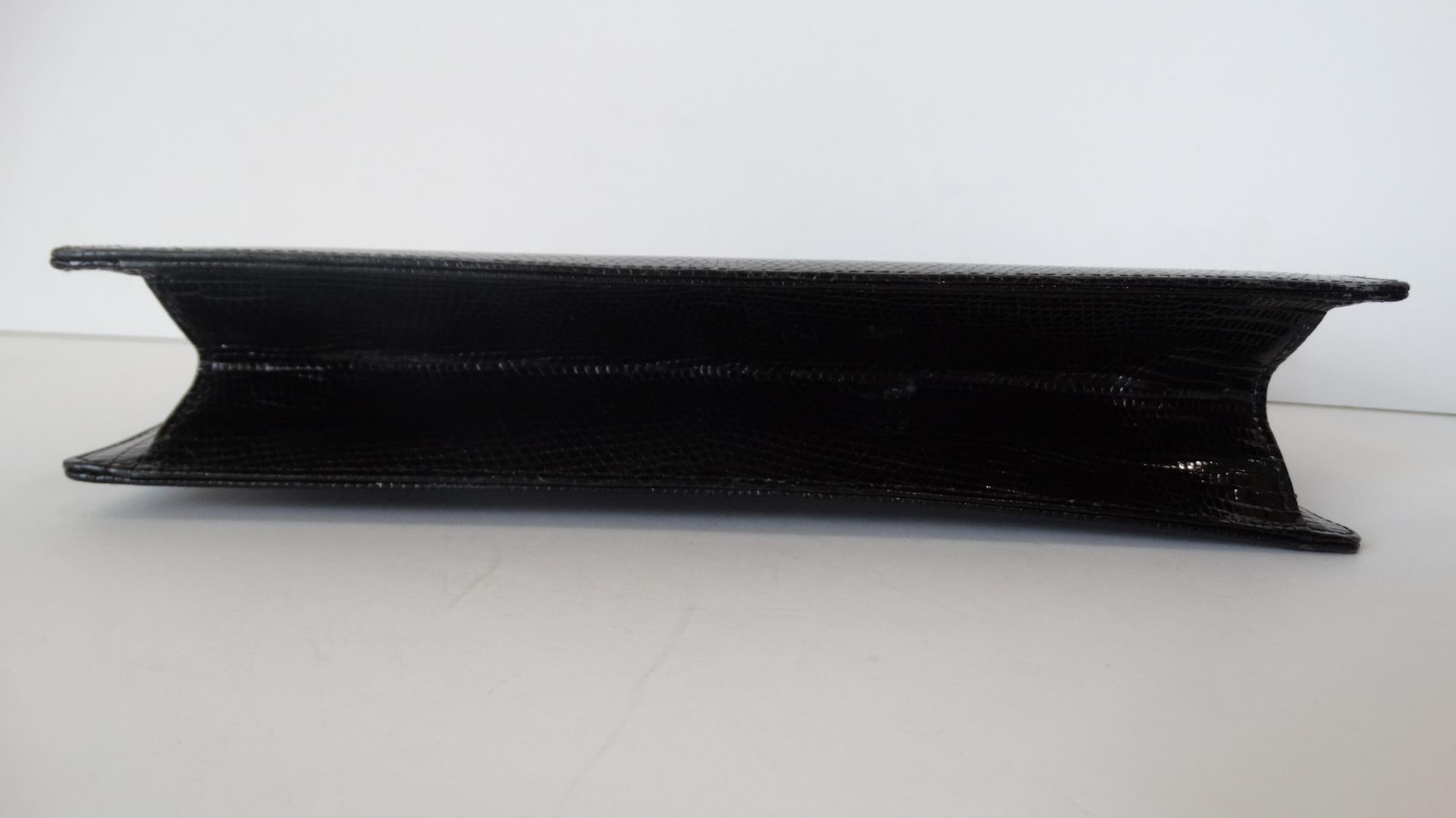 1970 Gucci pochette de soirée à demi rabat en lézard noir 8