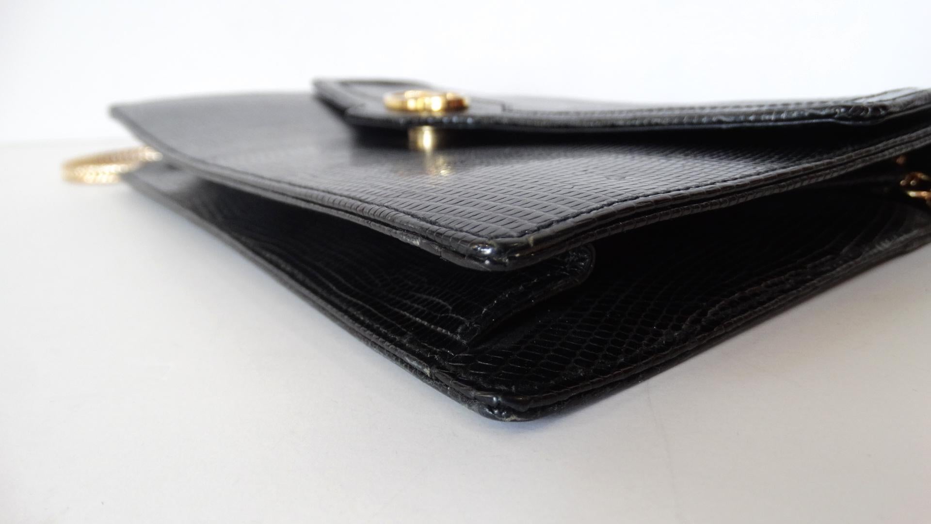 1970 Gucci pochette de soirée à demi rabat en lézard noir 10