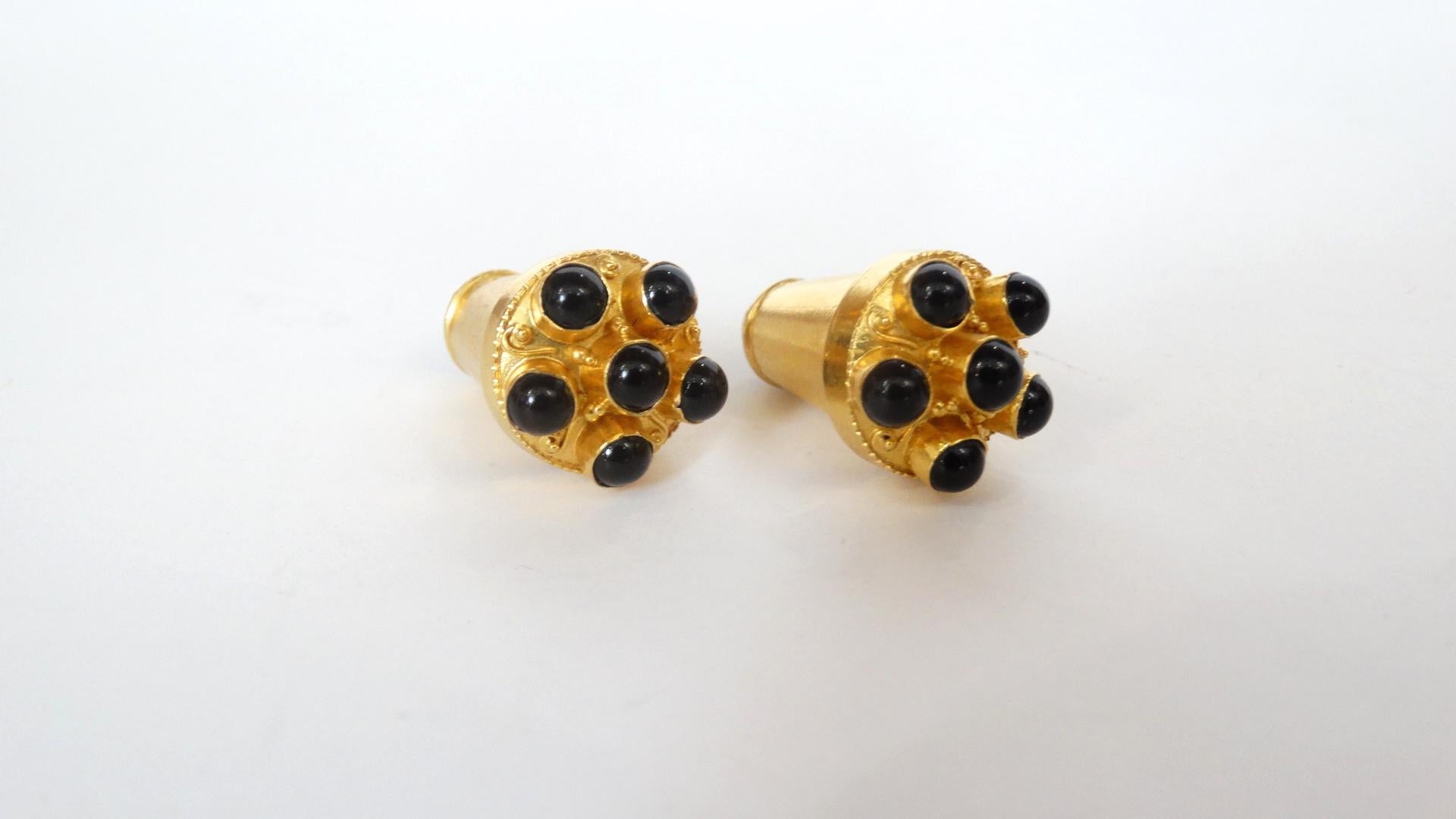 22k Gold & Onyx Futuristic Earrings  3