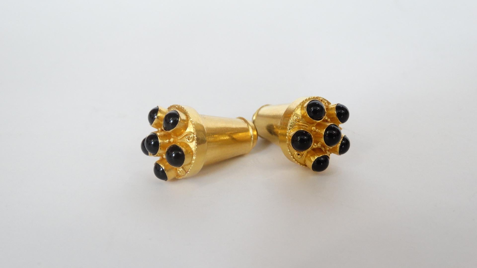 22k Gold & Onyx Futuristic Earrings  7