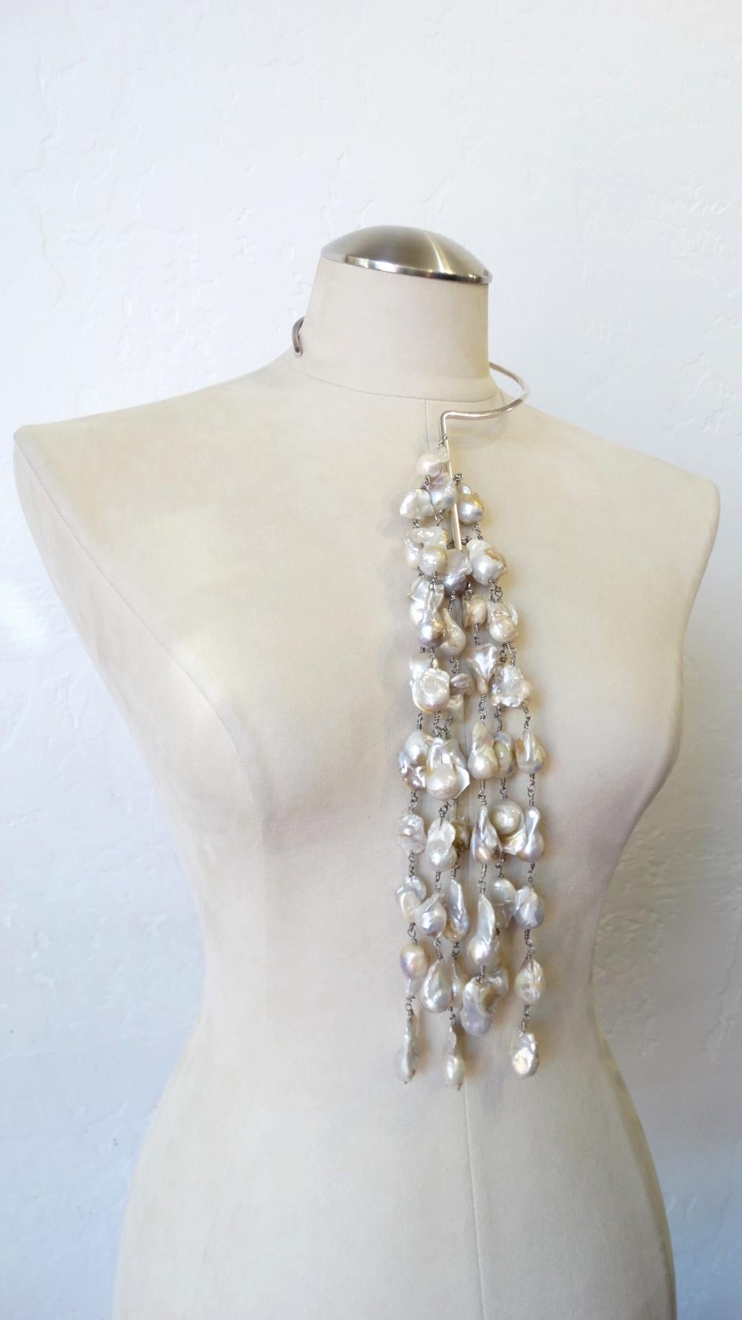Sterling Silver Multistrand Baroque Pearl Statement Necklace  In Good Condition In Scottsdale, AZ