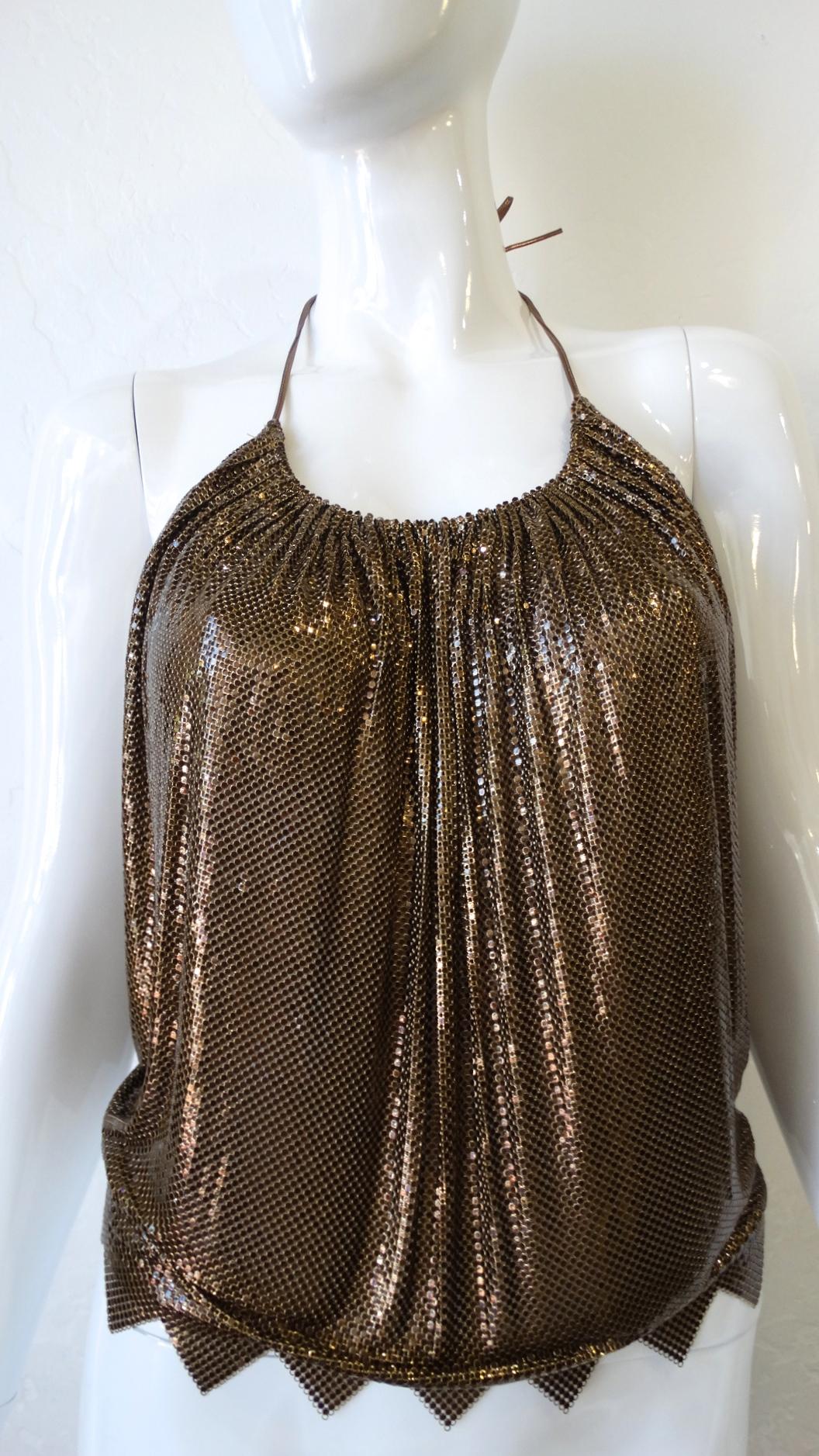 1970s Whiting and Davis Bronze Metal Mesh Halter Top 4