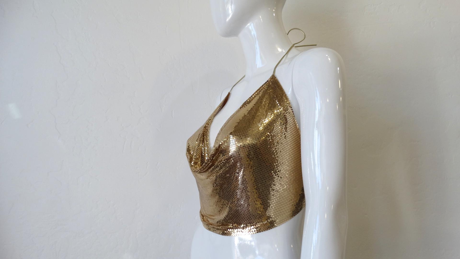Women's 1970s Whiting and Davis Gold Metal Mesh Halter Crop Top