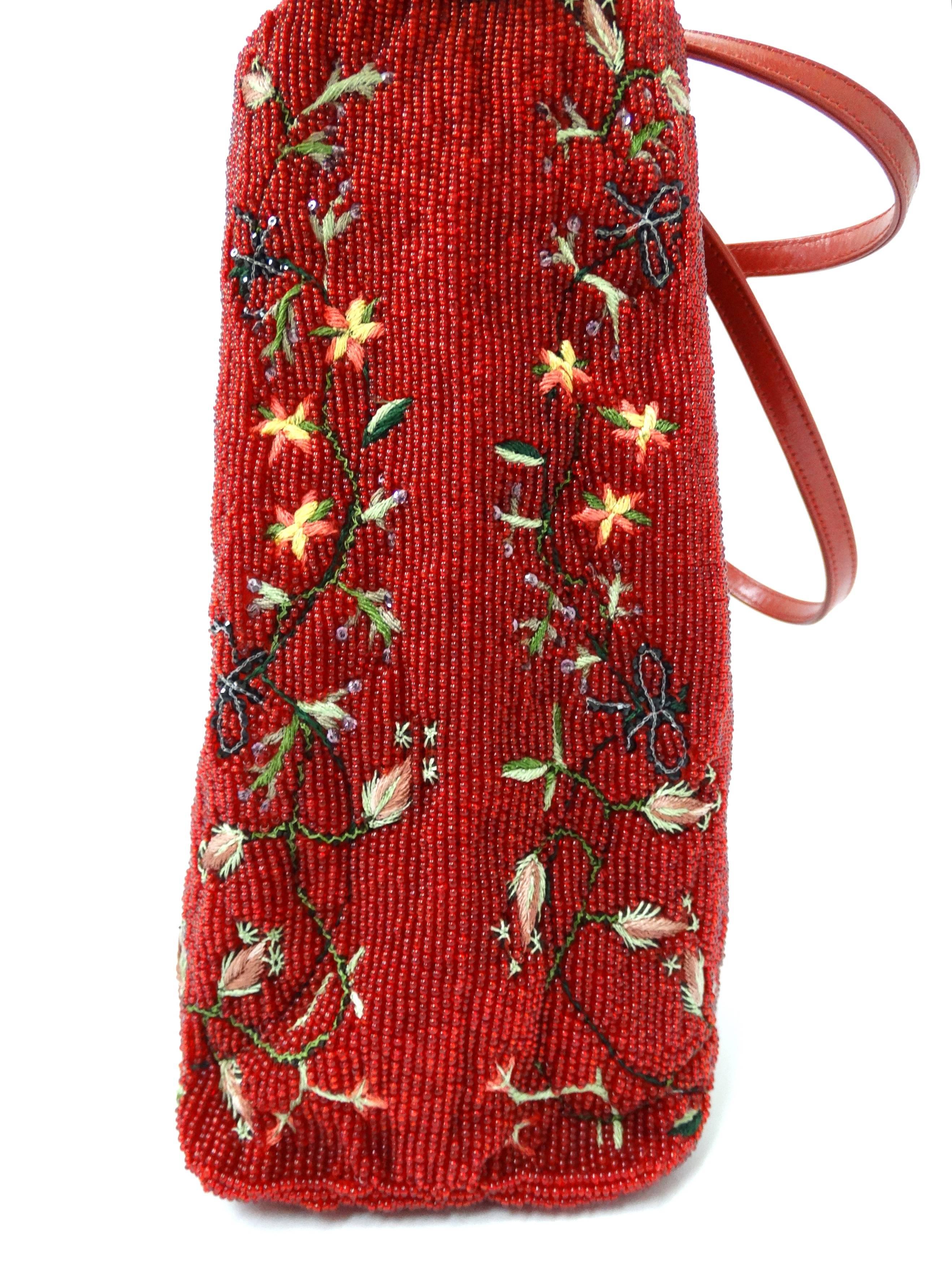 1999 Valentino Red Beaded Tote Bag  2