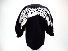 1980's Avant Garde Black Denim Jacket w/ Leather Cat Detail