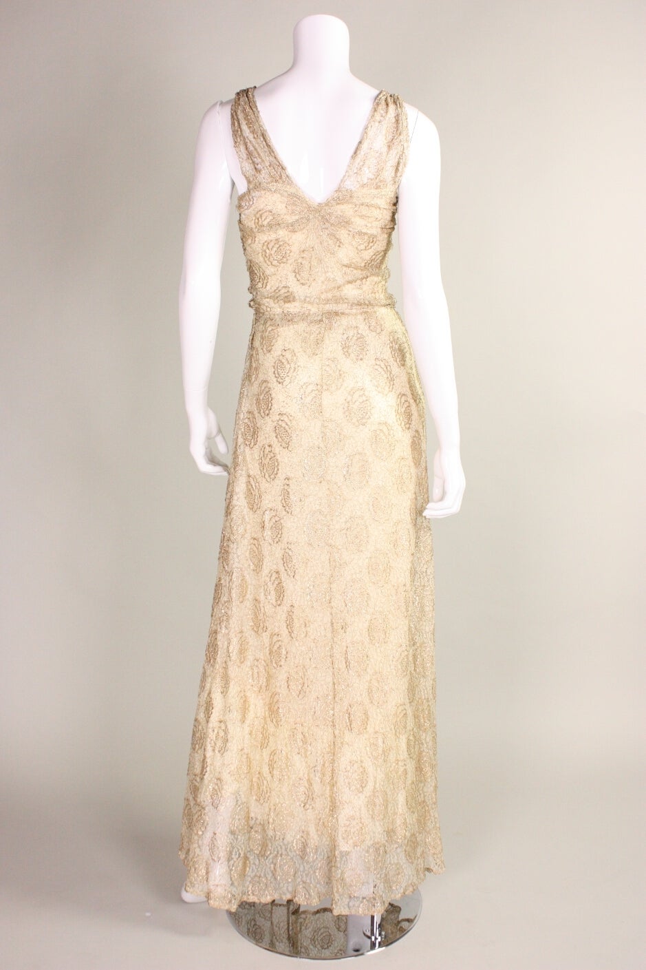 Ivory Lace and Gold Lamé Gown, 1930s  For Sale 1