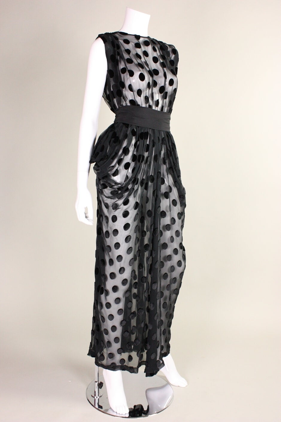 Women's Givenchy Dotted Chiffon Gown with Draped Hip Detail