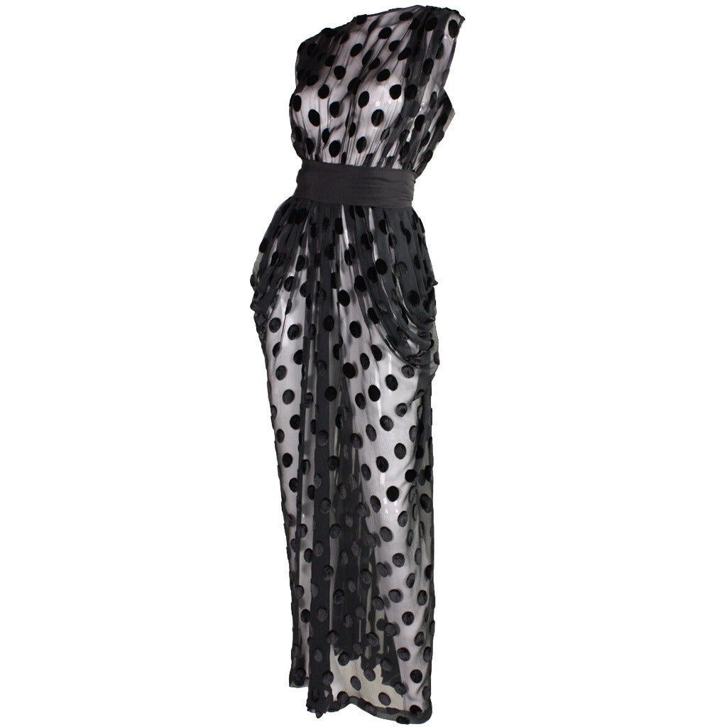 Givenchy Dotted Chiffon Gown with Draped Hip Detail