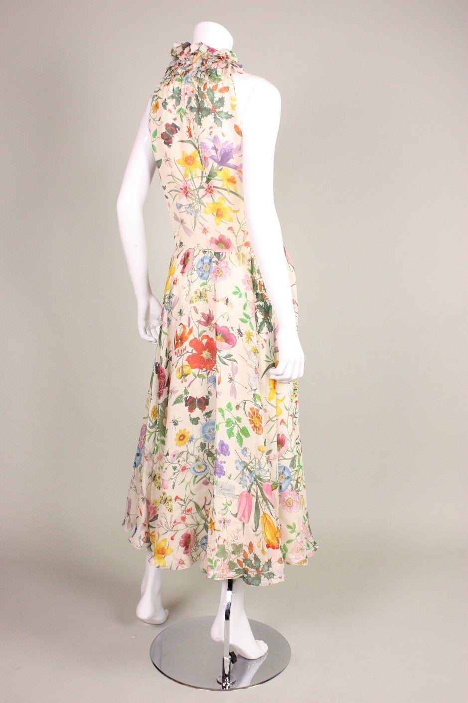 Gucci Vittoria Accornero Flora Dress with Ruffled Collar In Excellent Condition In Los Angeles, CA