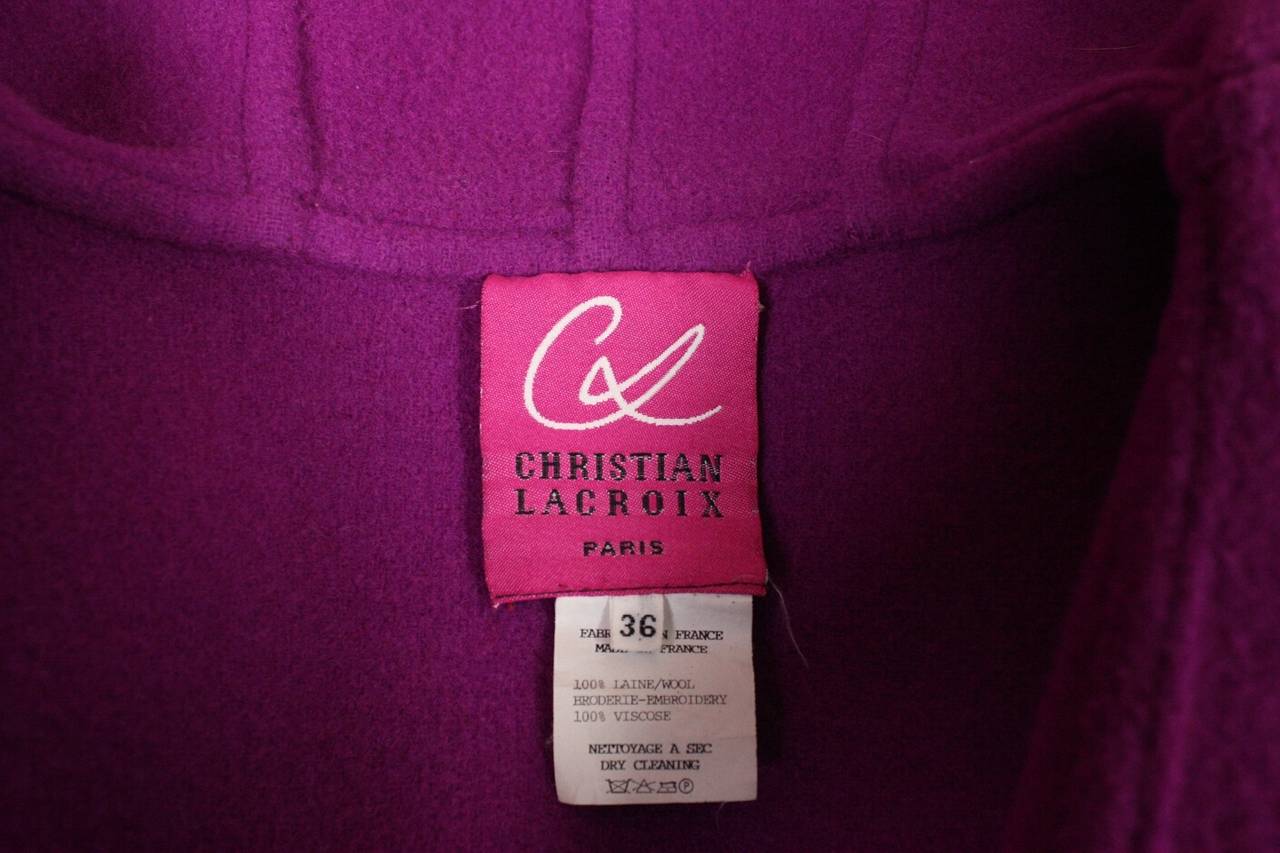 1990's Christian Lacroix Red Wool Coat with Velvet Appliques 4