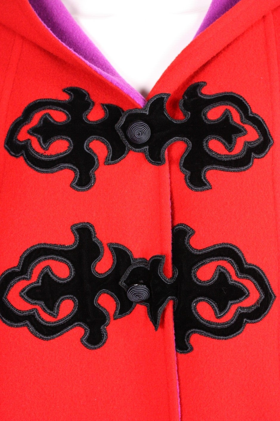 1990's Christian Lacroix Red Wool Coat with Velvet Appliques 2