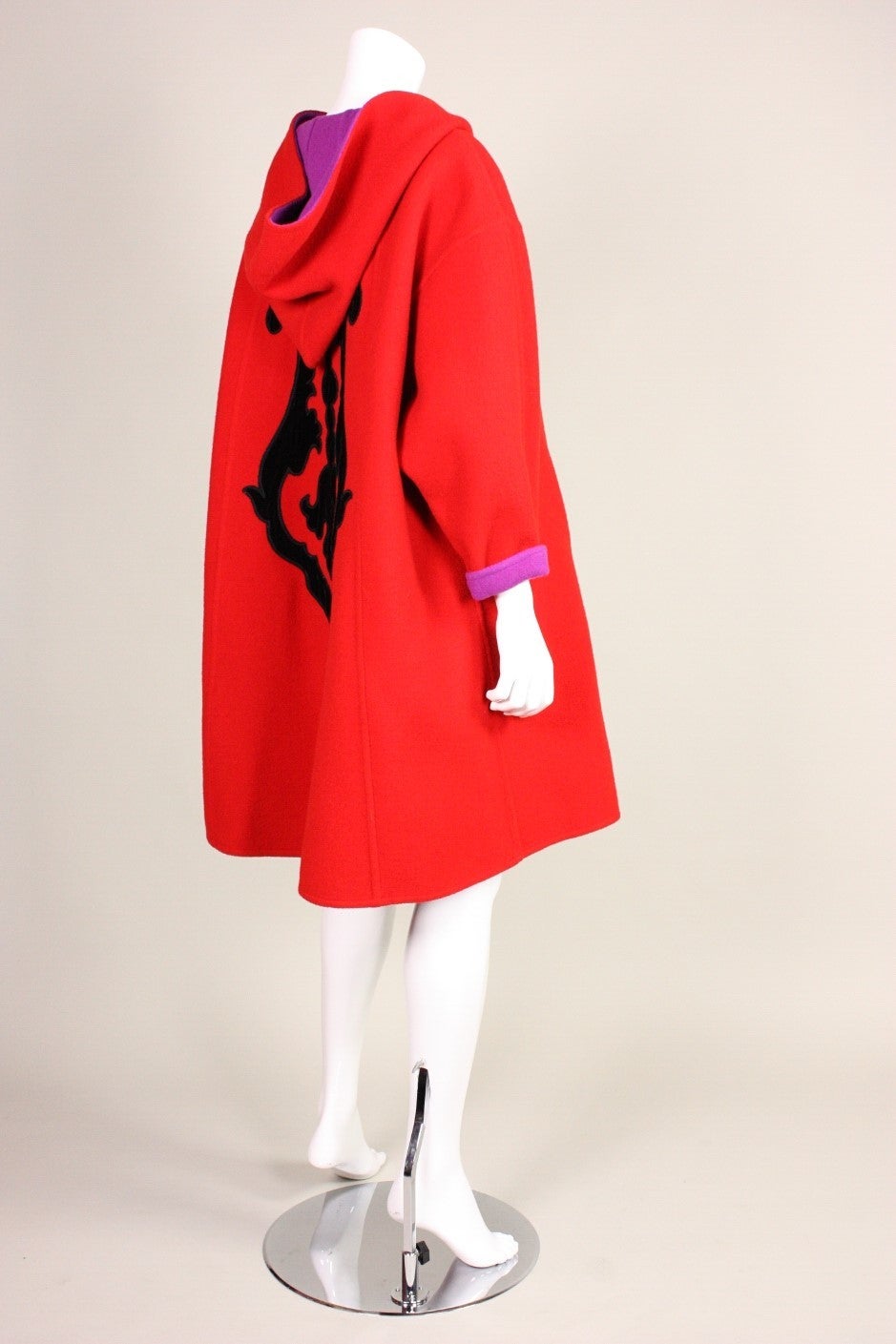 Women's 1990's Christian Lacroix Red Wool Coat with Velvet Appliques