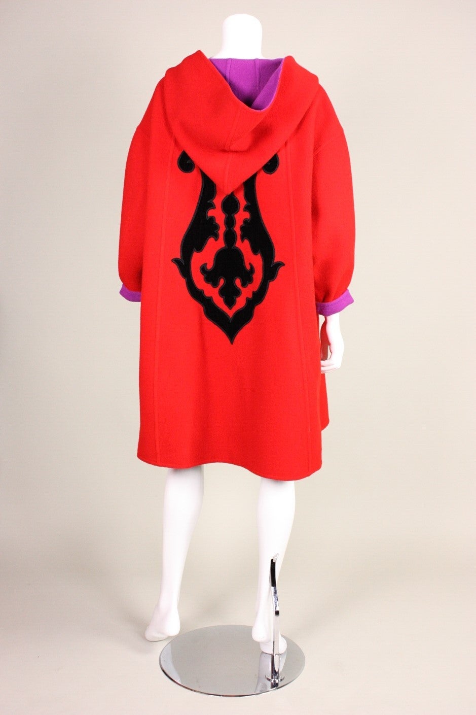 1990's Christian Lacroix Red Wool Coat with Velvet Appliques 1