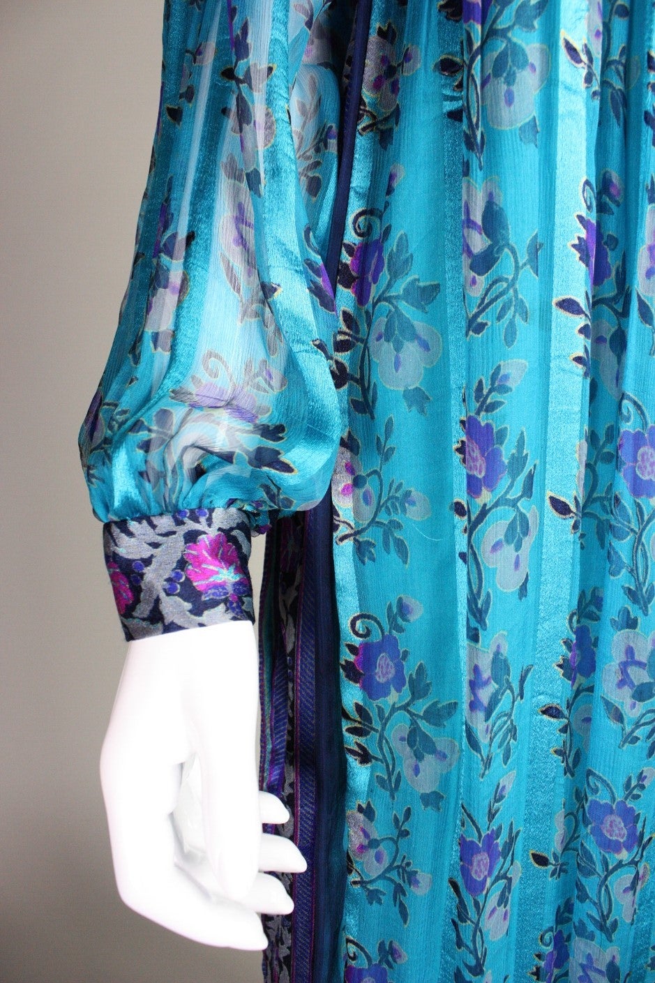 1970's Raksha Turquoise Silk Chiffon Maxi Dress 3