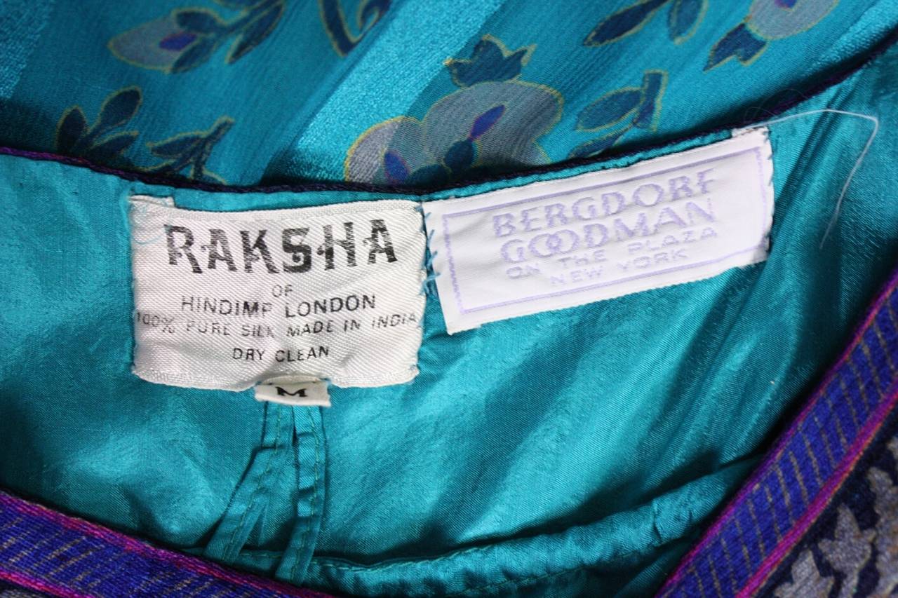 1970's Raksha Turquoise Silk Chiffon Maxi Dress 4