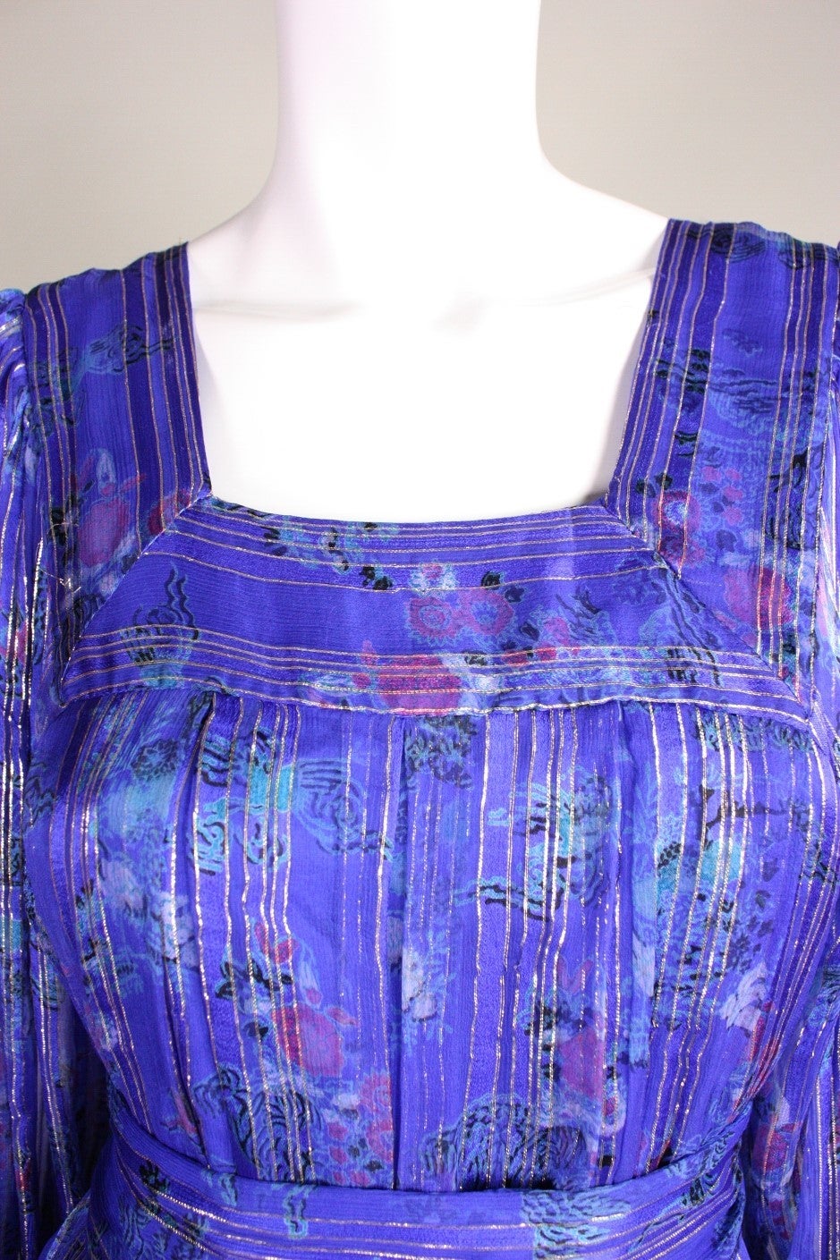 1970's Raksha Silk Chiffon Maxi Dress 2