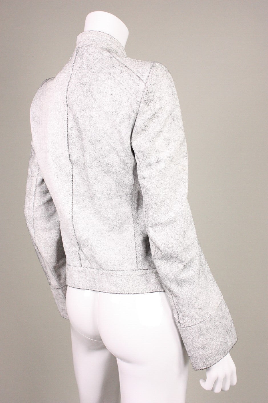 Gray Ann Demeulemeester Textured Leather Jacket For Sale