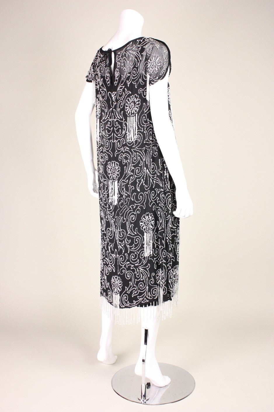 1920's Art Deco Beaded Chiffon Dress In Excellent Condition For Sale In Los Angeles, CA